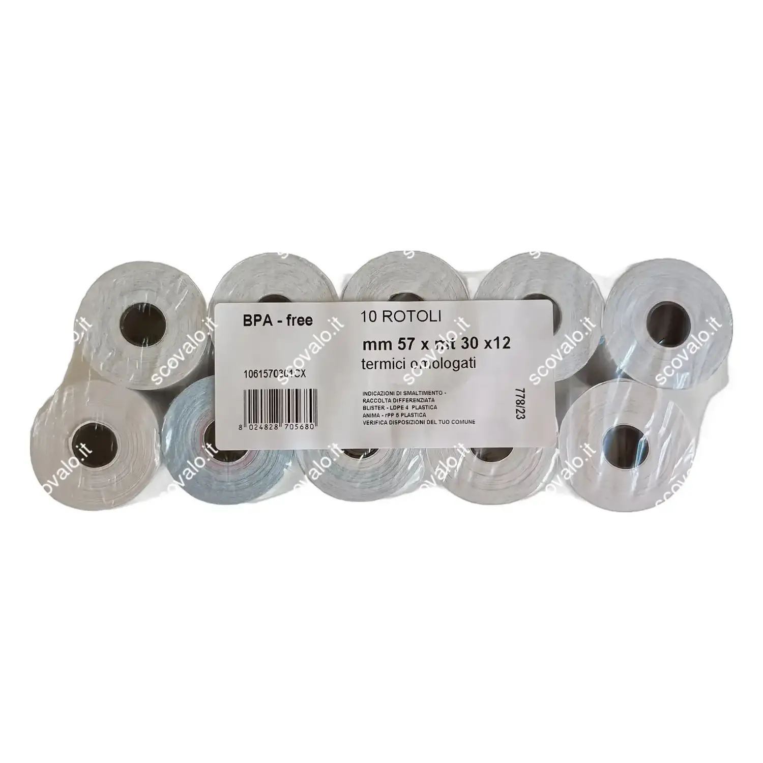 immagine 10 x rotolo registratore di cassa omologato carta termica mm 57 x 30 mtl