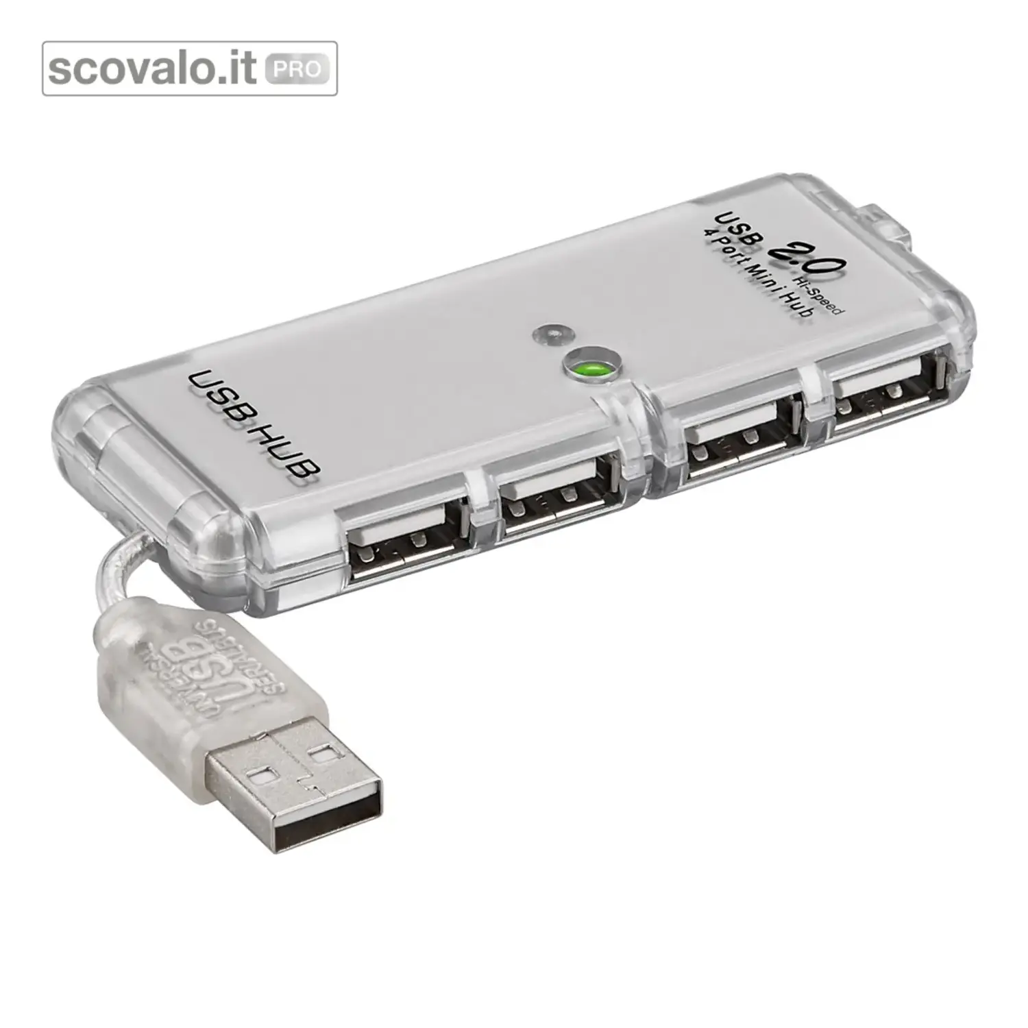 immagine del prodotto Hub USB 2.0 4 Porte Hi-Speed 480Mbps Mini Hub Transparente USB-A