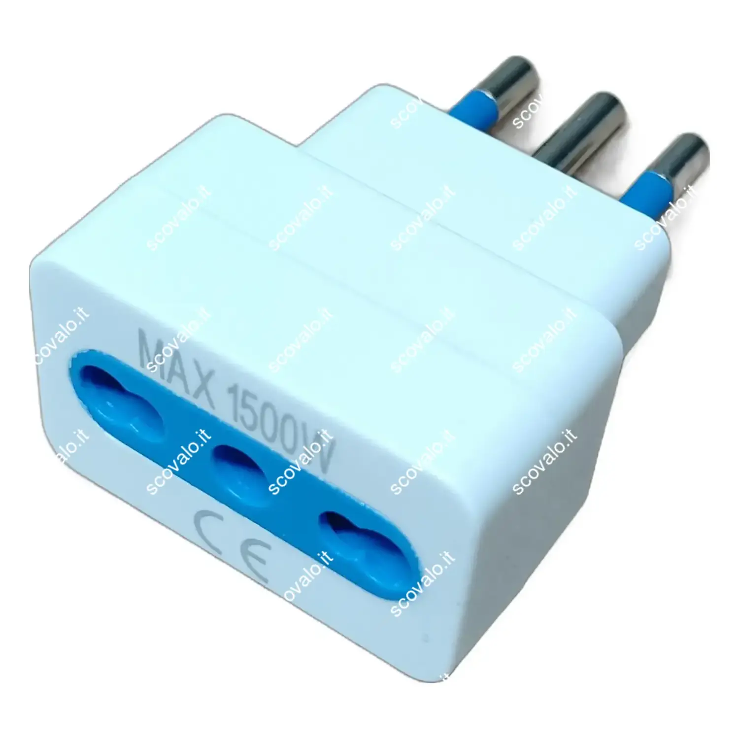 immagine adattatore bipasso spina 10A con protezione da sovraccarico 1500w bianco