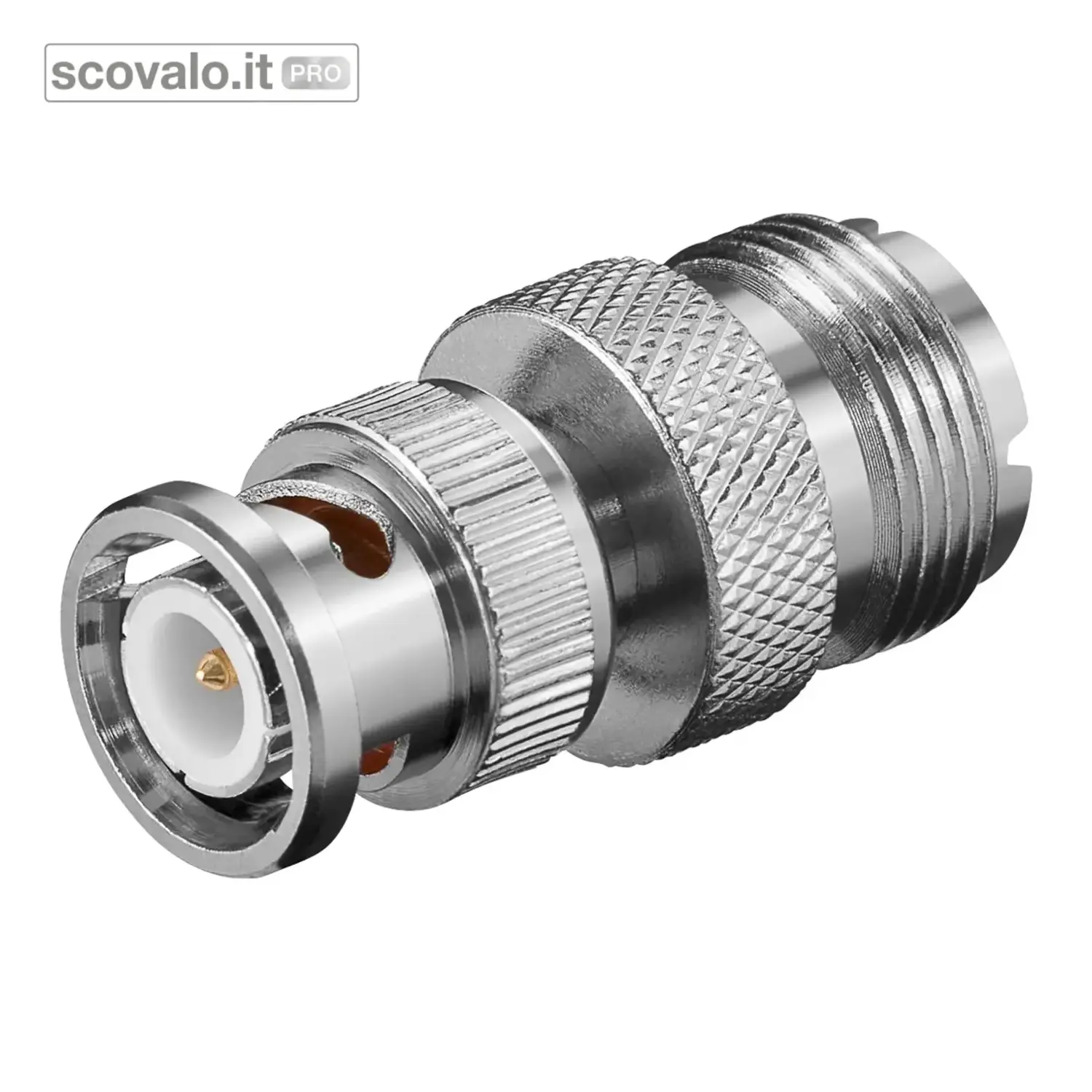 immagine del prodotto Adattatore BNC Spina a Presa UHF 75 Ohm Contatti Dorati Metallo