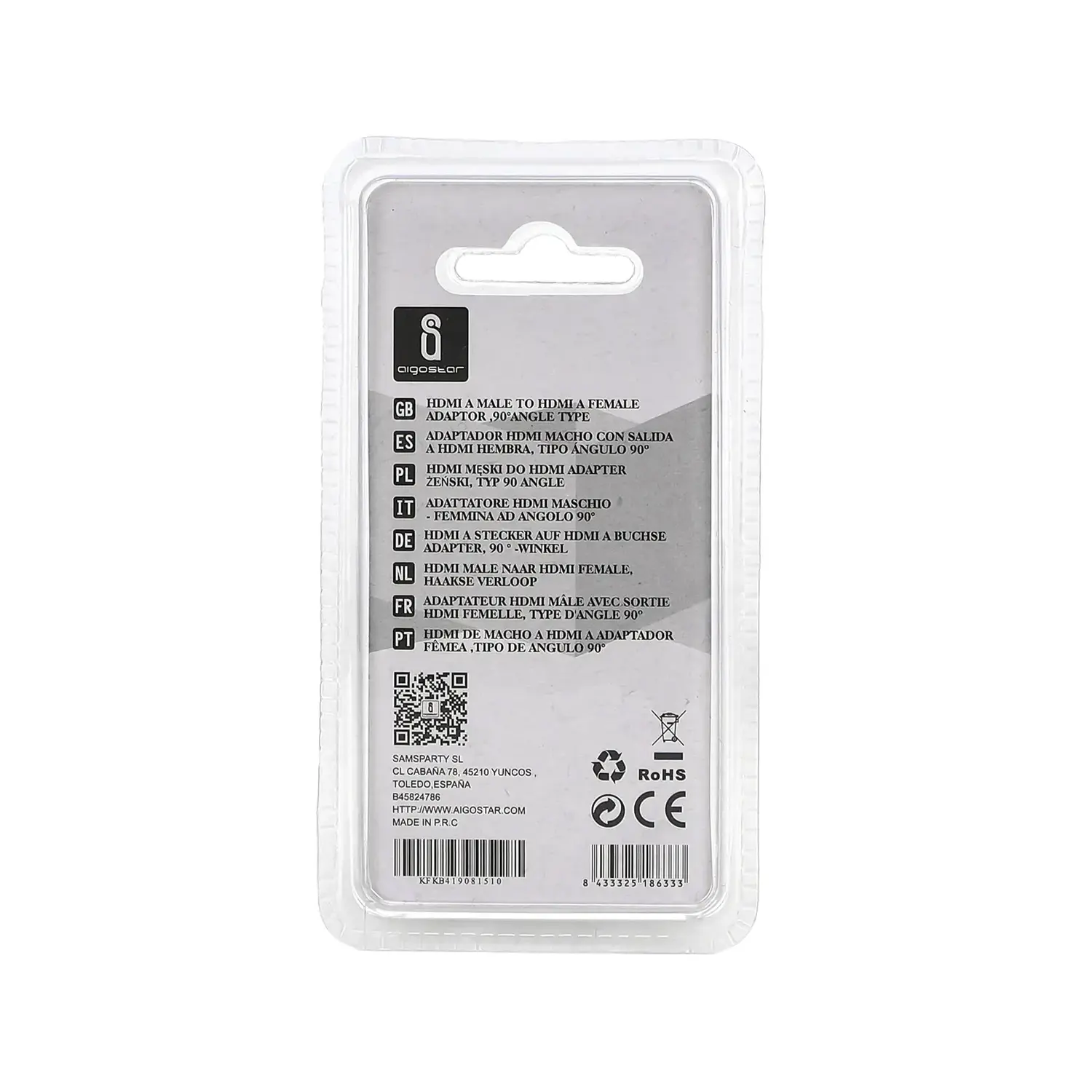 immagine Adattatore HDMI da maschio a HDMI a femmina 90° nero piatto