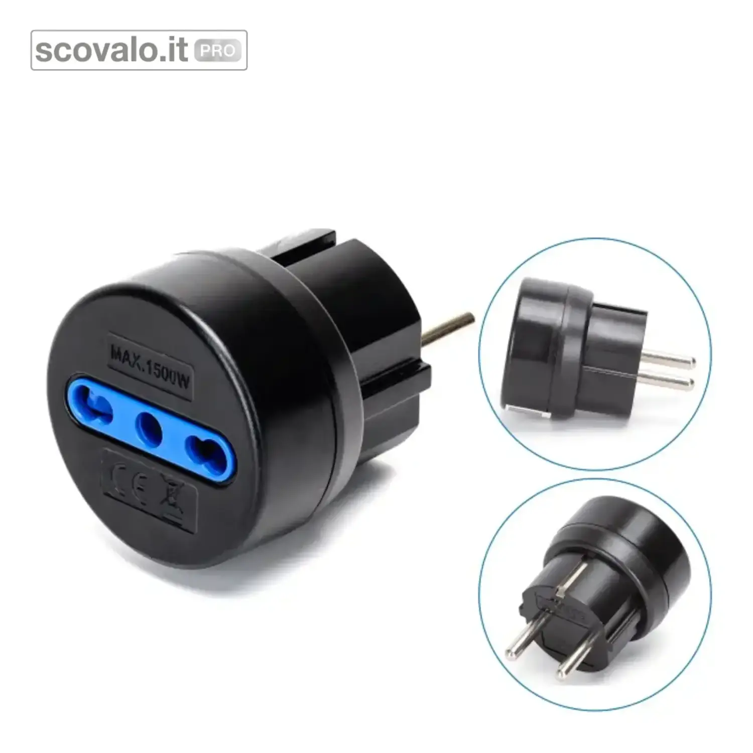 immagine del prodotto Adattatore Schuko a Presa Bipasso 10-16A Nero | 1500W, 250V | Aigostar