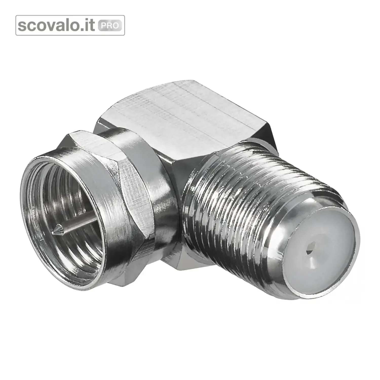 immagine del prodotto Adattatore Spina F Satellitare 90° Angolato Zinco 75 Ohm Salva Spazio