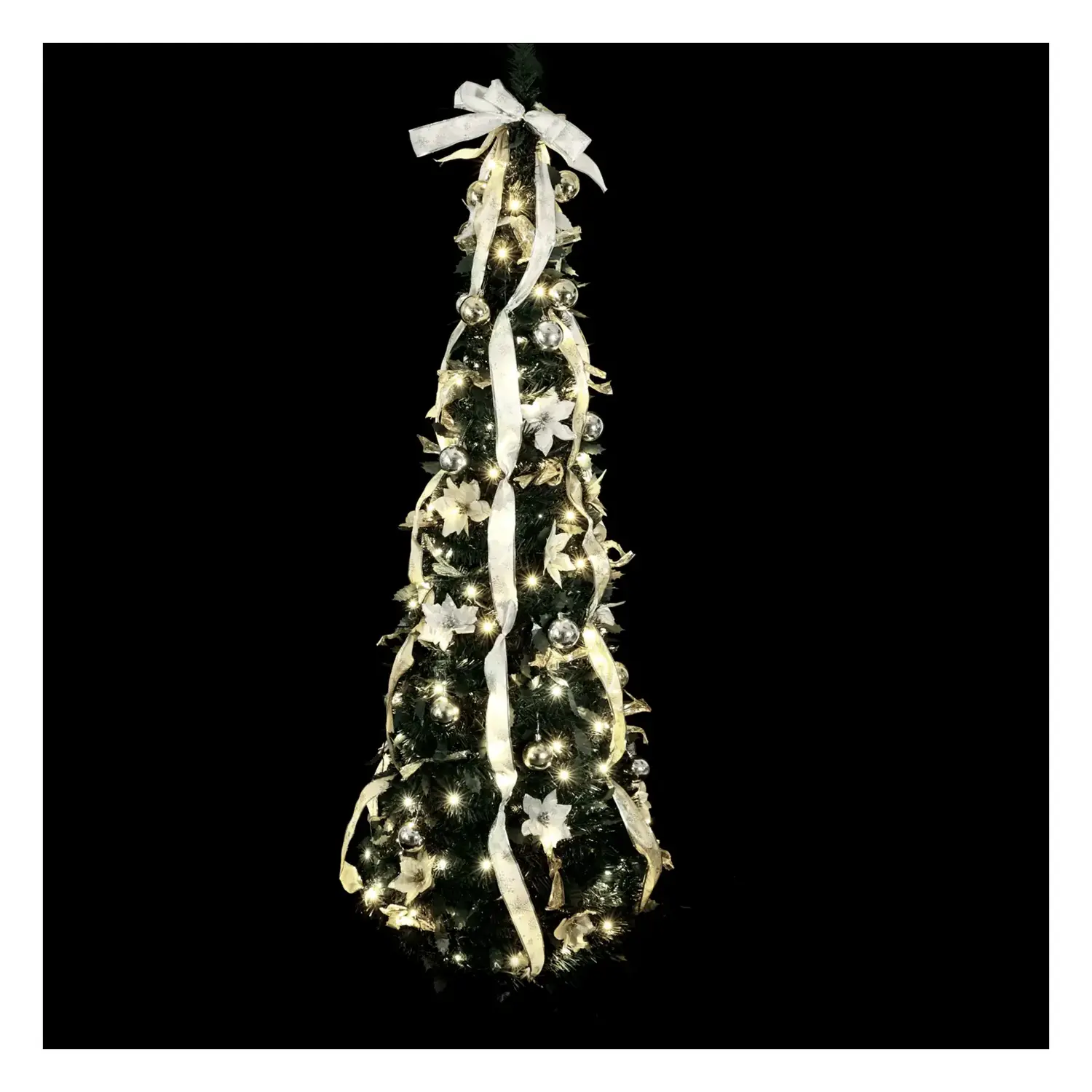 immagine Albero di Natale luminoso pieghevole con decorazioni bianche e oro, bianco freddo 1.2m IP44, Interno&Esterno