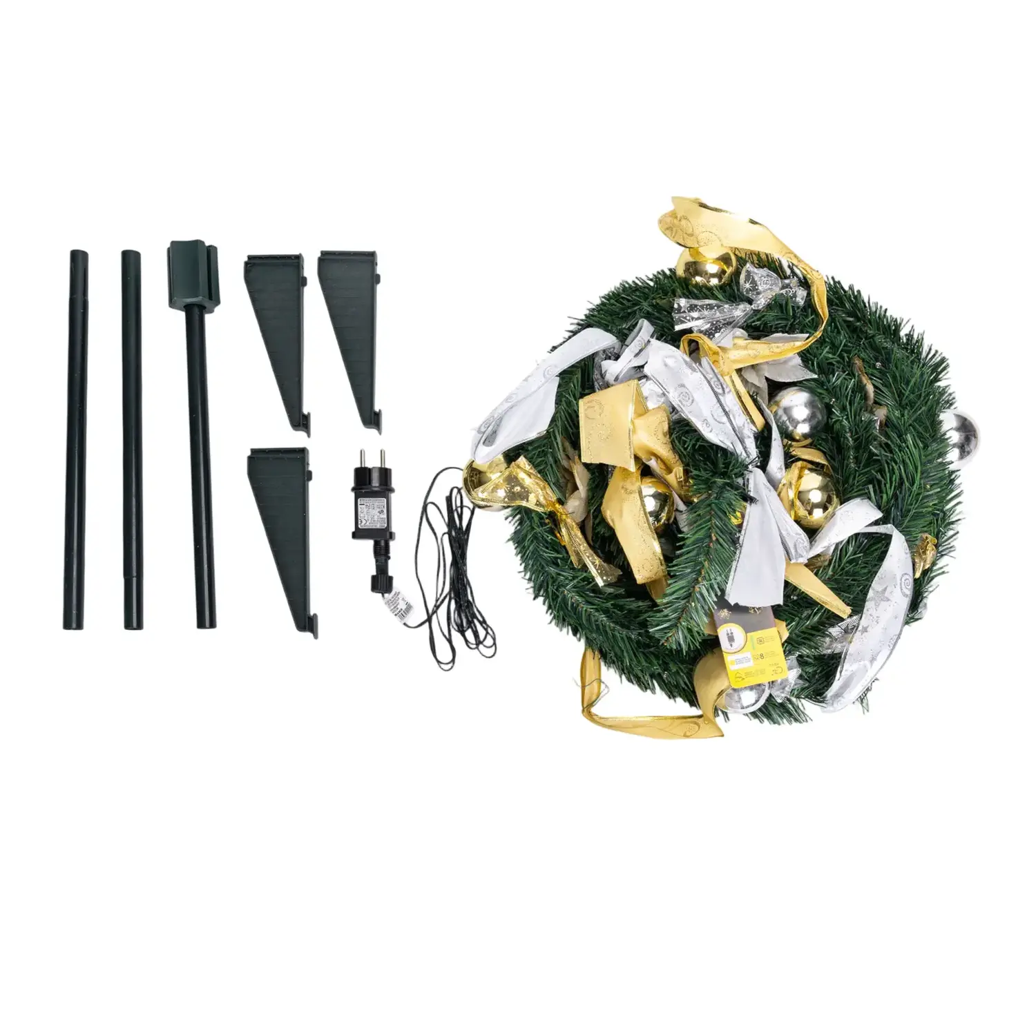 immagine Albero di Natale luminoso pieghevole con decorazioni bianche e oro, bianco freddo 1.2m IP44, Interno&Esterno