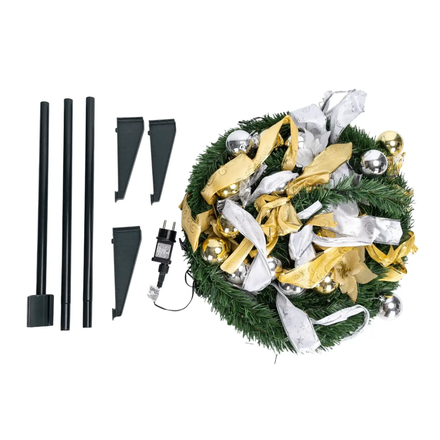 immagine Albero di Natale luminoso pieghevole con decorazioni bianche e oro, bianco freddo 1.5m IP44, Interno&Esterno