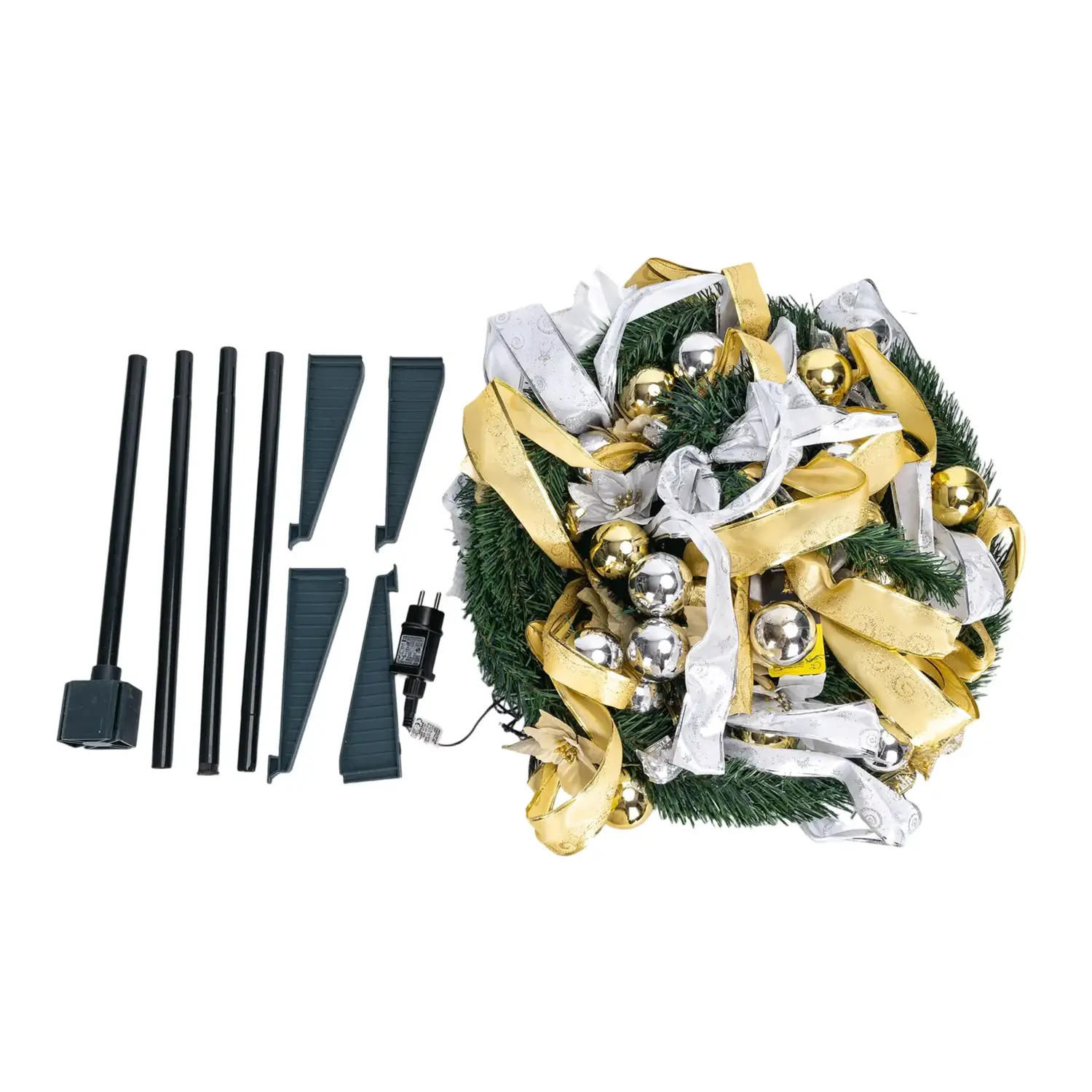 immagine Albero di Natale luminoso pieghevole con decorazioni bianche e oro, bianco freddo 1.8m IP44, Interno&Esterno