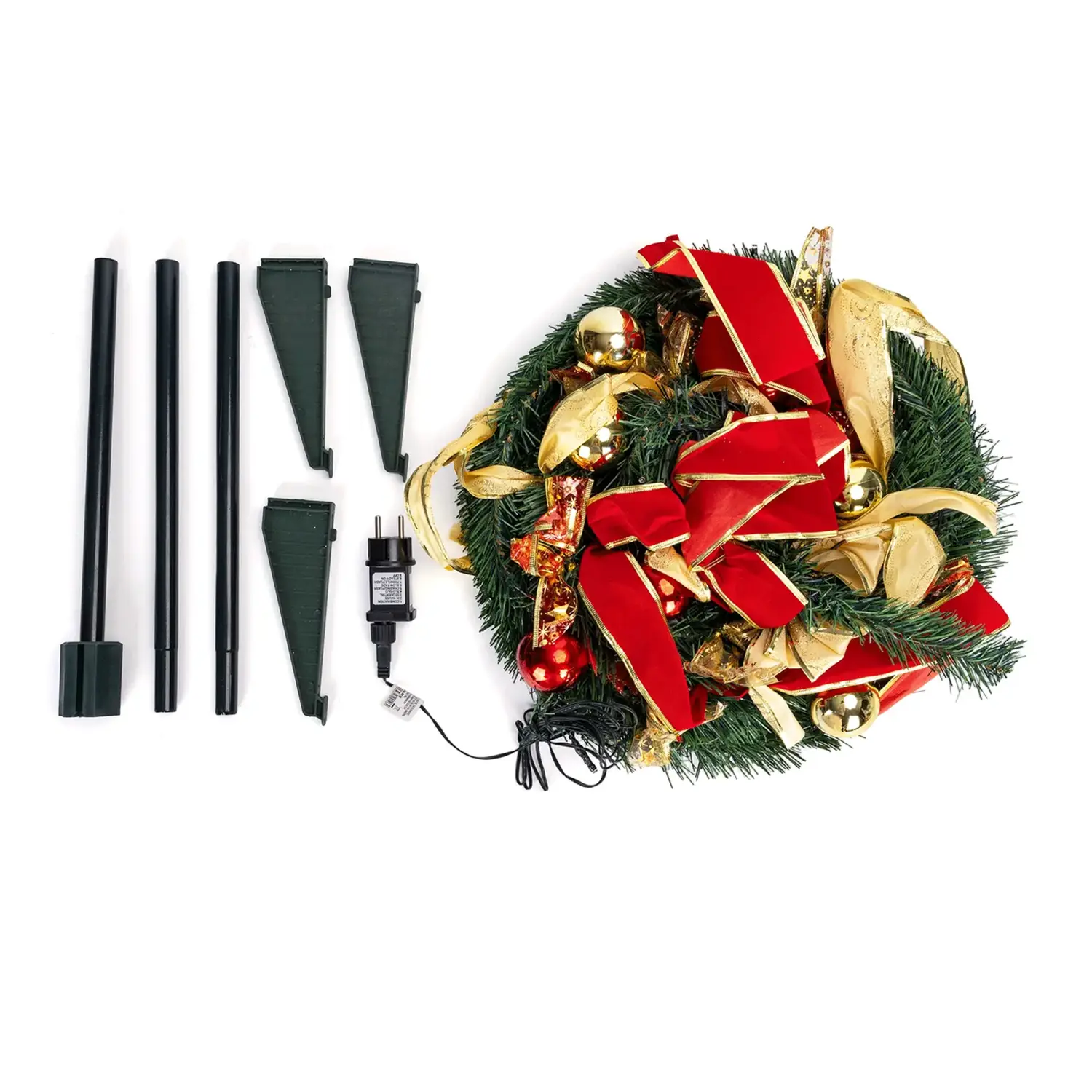 immagine Albero di Natale luminoso pieghevole con decorazioni rosse e dorate, bianco freddo 1.2m IP44, Interno&Esterno