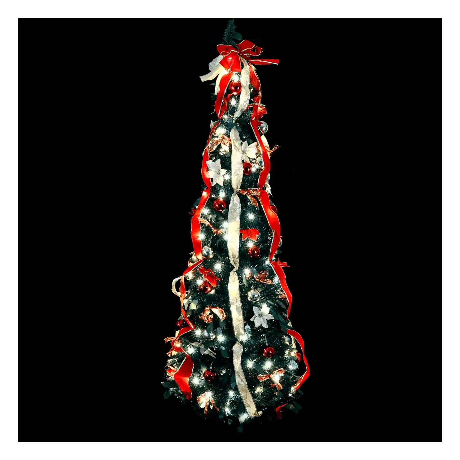 immagine Albero di Natale luminoso pieghevole con decorazioni rosse e dorate, bianco freddo 1.2m IP44, Interno&Esterno