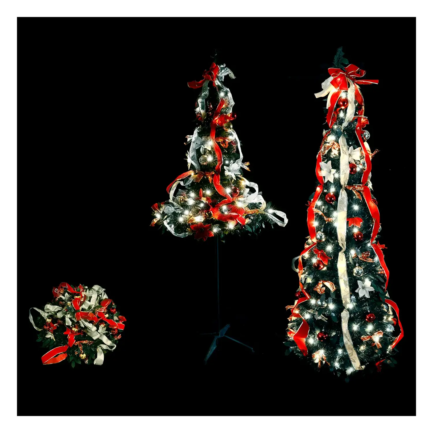 immagine del prodotto Albero di Natale luminoso pieghevole con decorazioni rosse e dorate, bianco freddo 1.5m IP44, Interno&Esterno