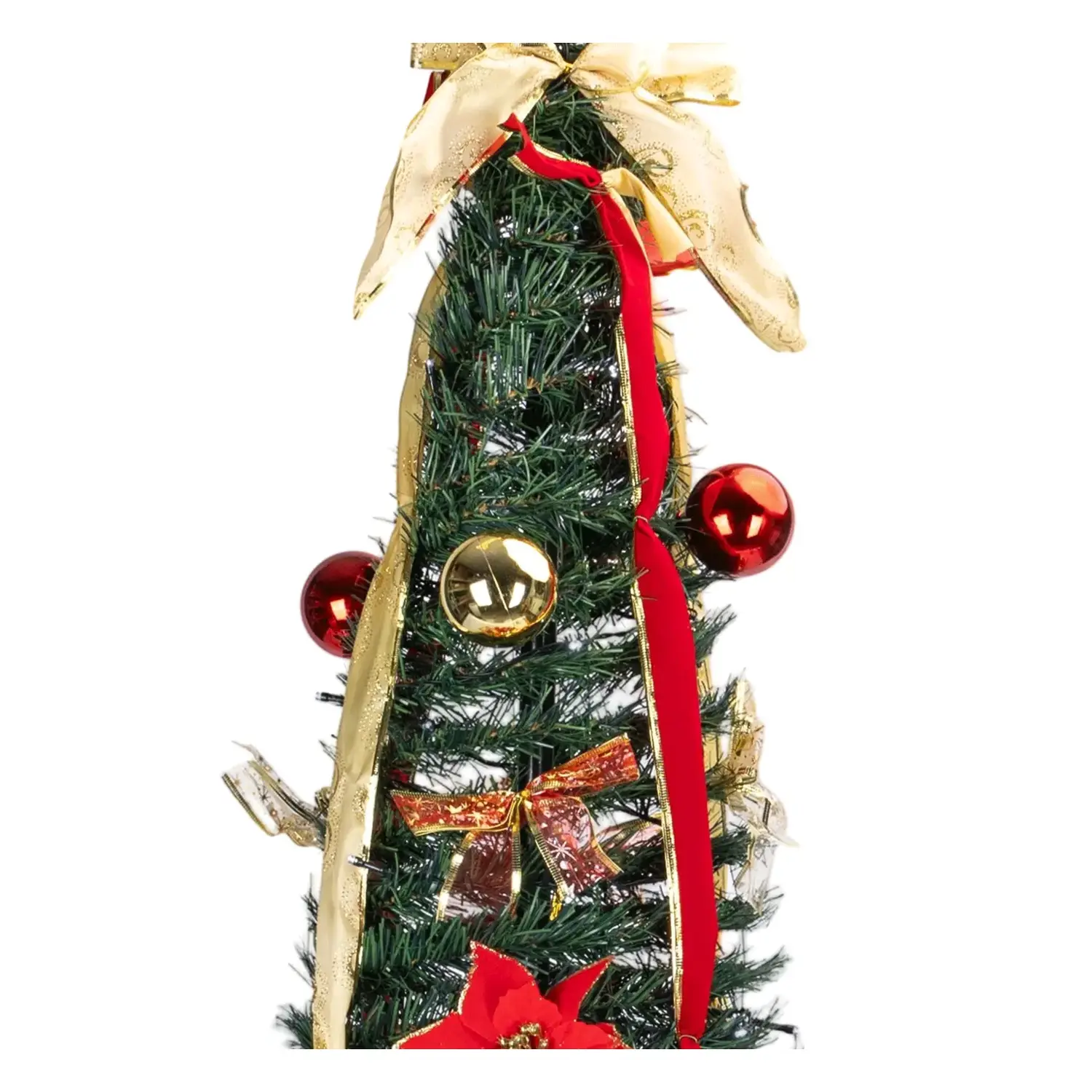 immagine Albero di Natale pieghevole con decorazioni rosse e dorate, bianco caldo 1.2m IP44, Interno&Esterno