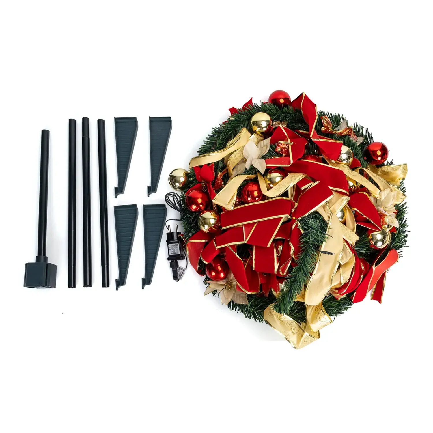 immagine Albero di Natale pieghevole con decorazioni rosse e dorate, bianco caldo 1.8m IP44, Interno&Esterno