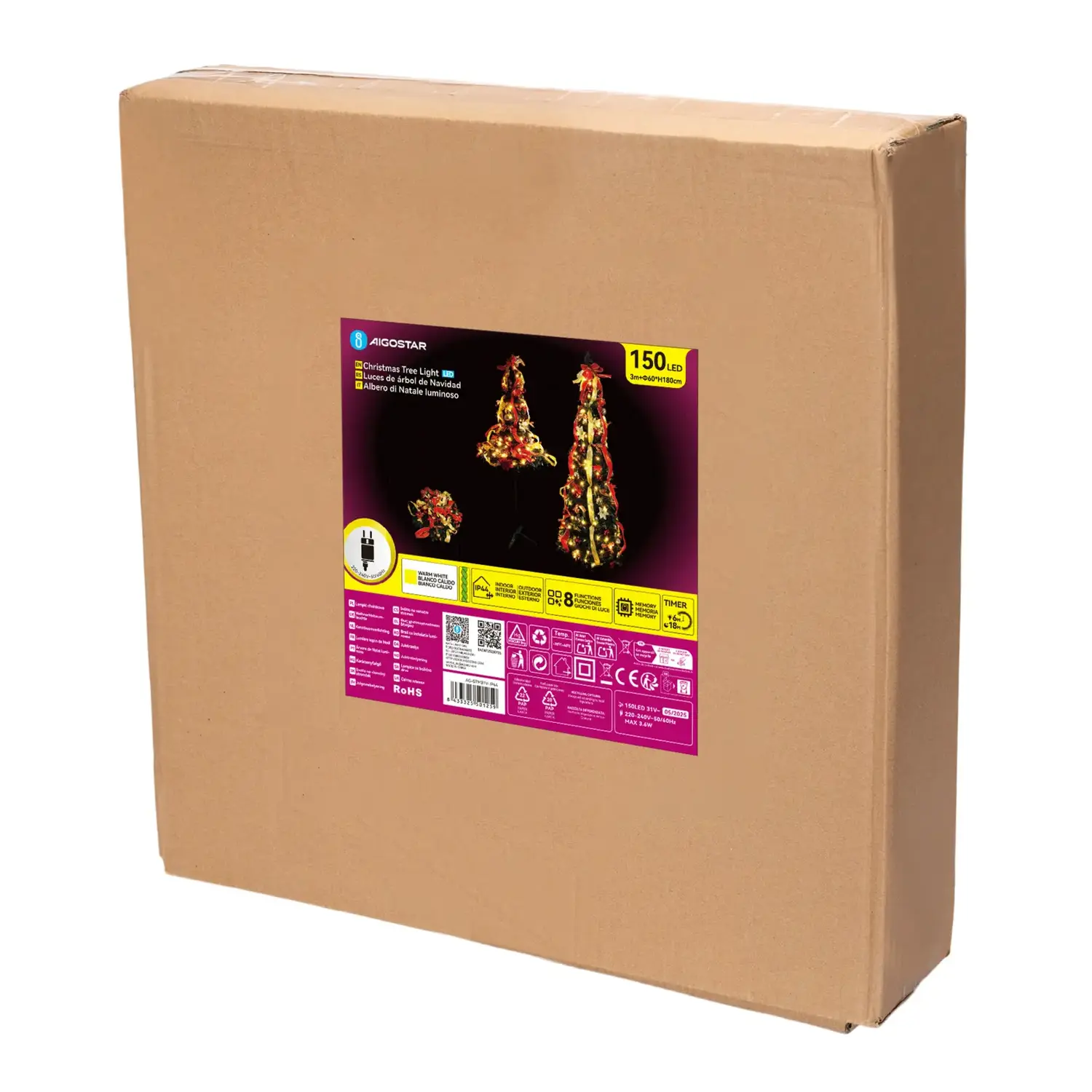 immagine Albero di Natale pieghevole con decorazioni rosse e dorate, bianco caldo 1.8m IP44, Interno&Esterno