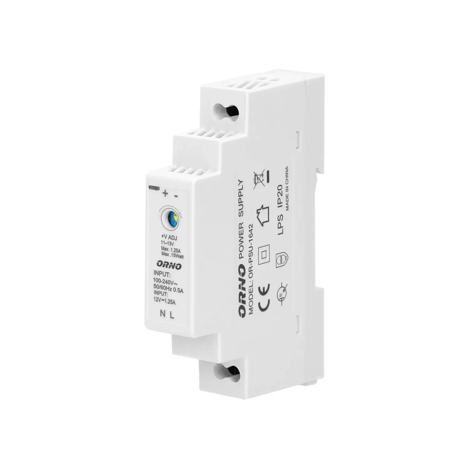 immagine alimentatore trasformatore barra din switching dc 15 watt 1,25a 12 volt 1 modulo