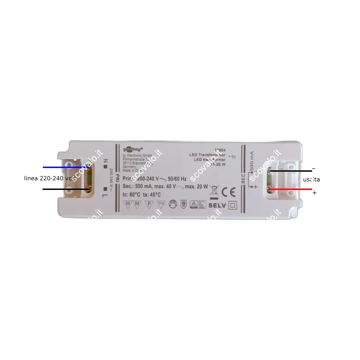 schema collegamento alimentatore led goobay