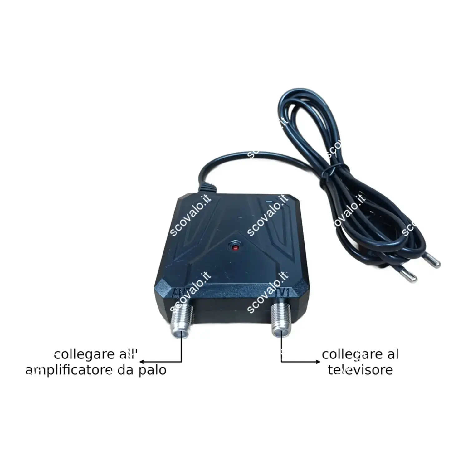 immagine alimentatore per amplificatore antenna tv 12 vcc 300mA mini 1 ingresso 1 uscita