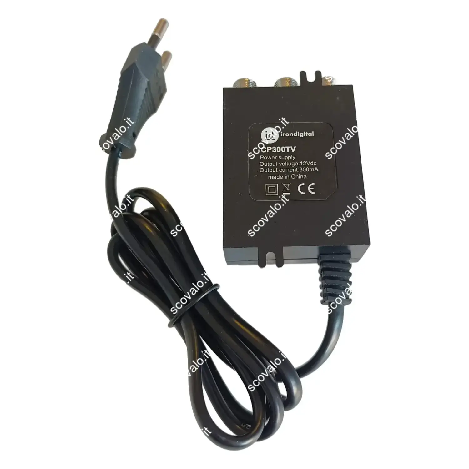 immagine alimentatore per amplificatore antenna tv 12 vcc 300mA mini 1 ingresso 2 uscite