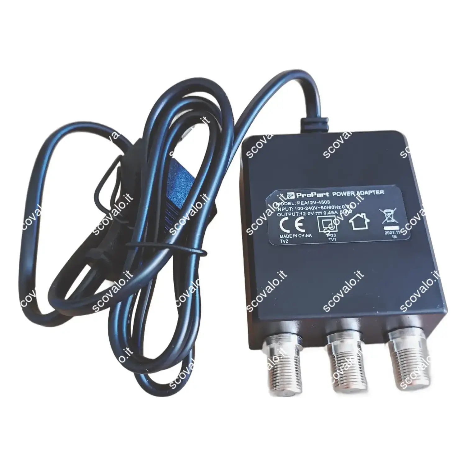 immagine alimentatore per amplificatore antenna tv 5g 450mA mini 1 ingresso 2 uscite