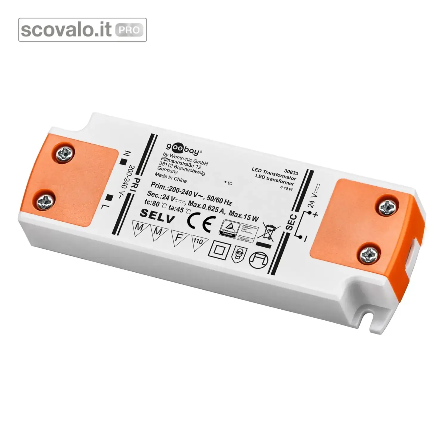 immagine del prodotto Alimentatore LED 24V DC 20W Slim Trasformatore 350mA 103x35x16mm