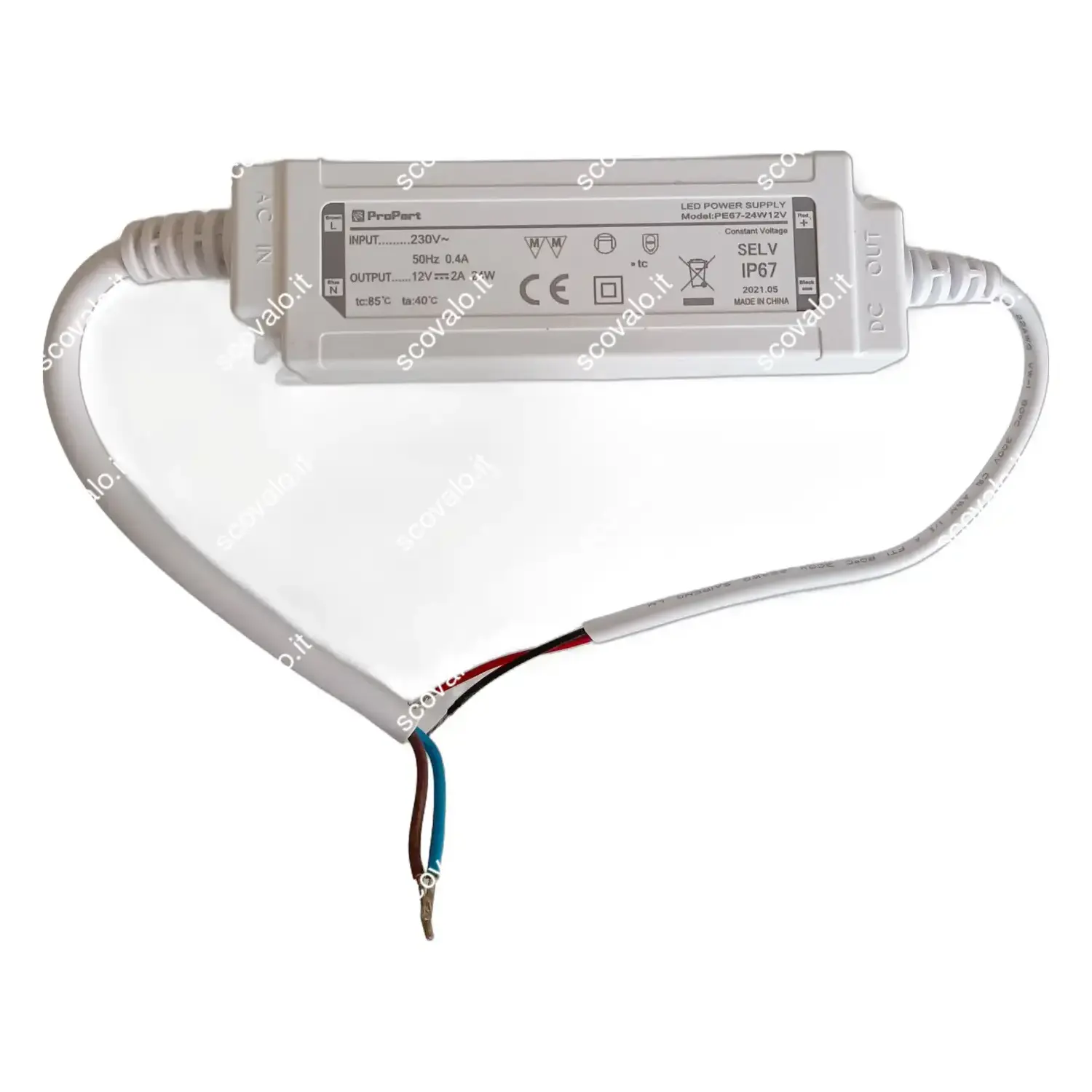 immagine del prodotto alimentatore plastica 230v uscita 12volt 24 watt 2a ip67