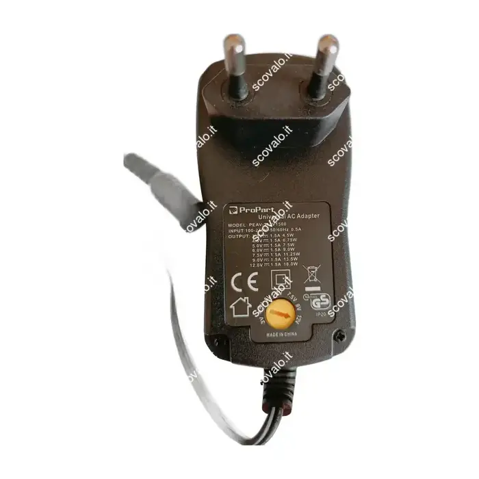 immagine alimentatore regolabile 3-12 volt 18 watt con connettori 1500mA 1,50a nero