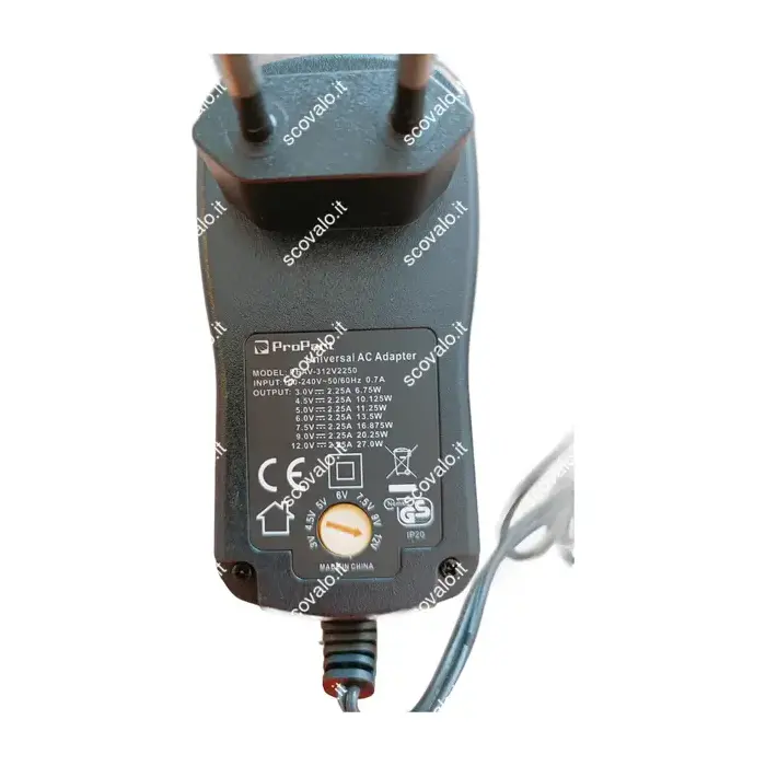 immagine alimentatore regolabile 3-12 volt 27 watt con connettori 2250mA 2,25a nero