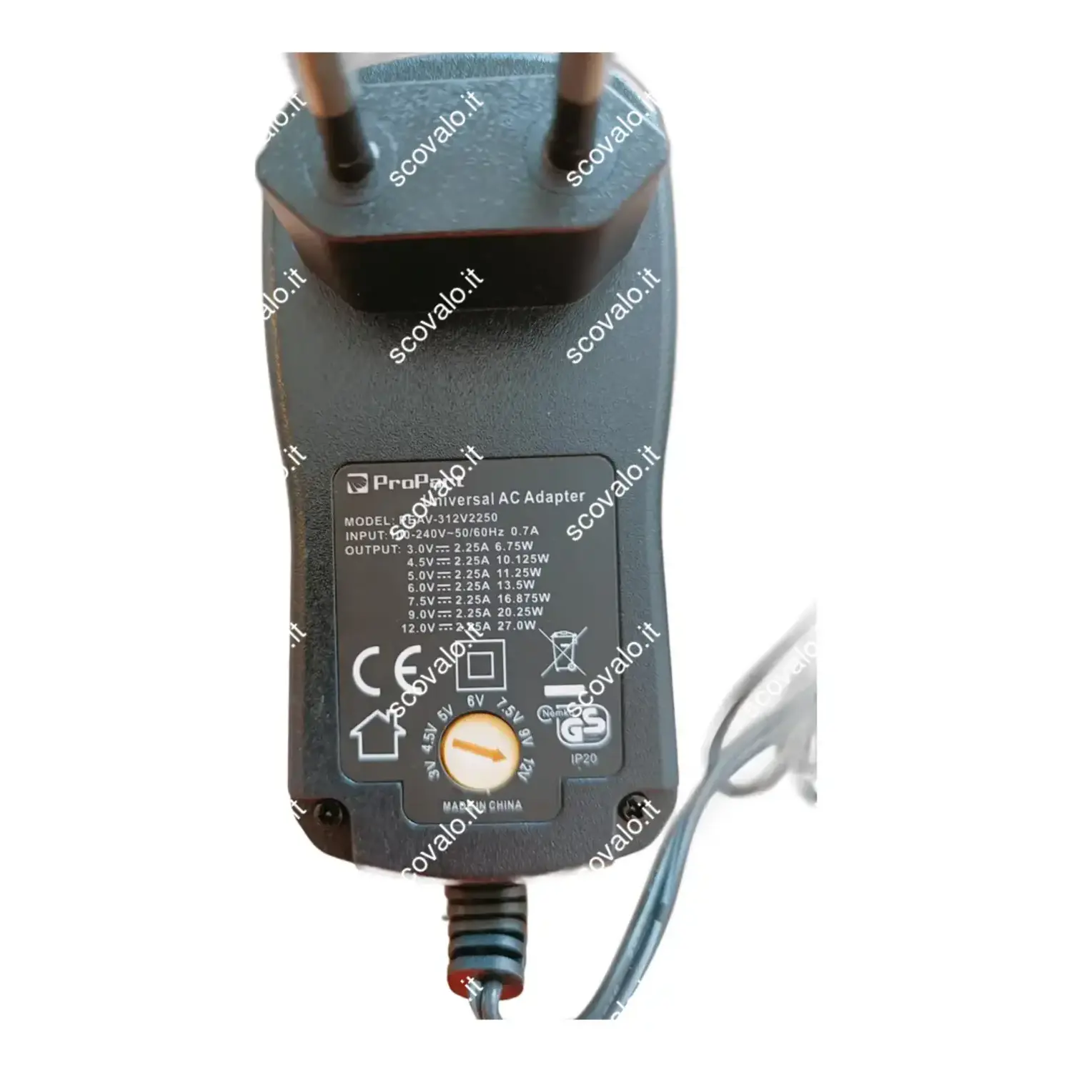 immagine alimentatore regolabile 3-12 volt 27 watt con connettori 2250mA 2,25a nero