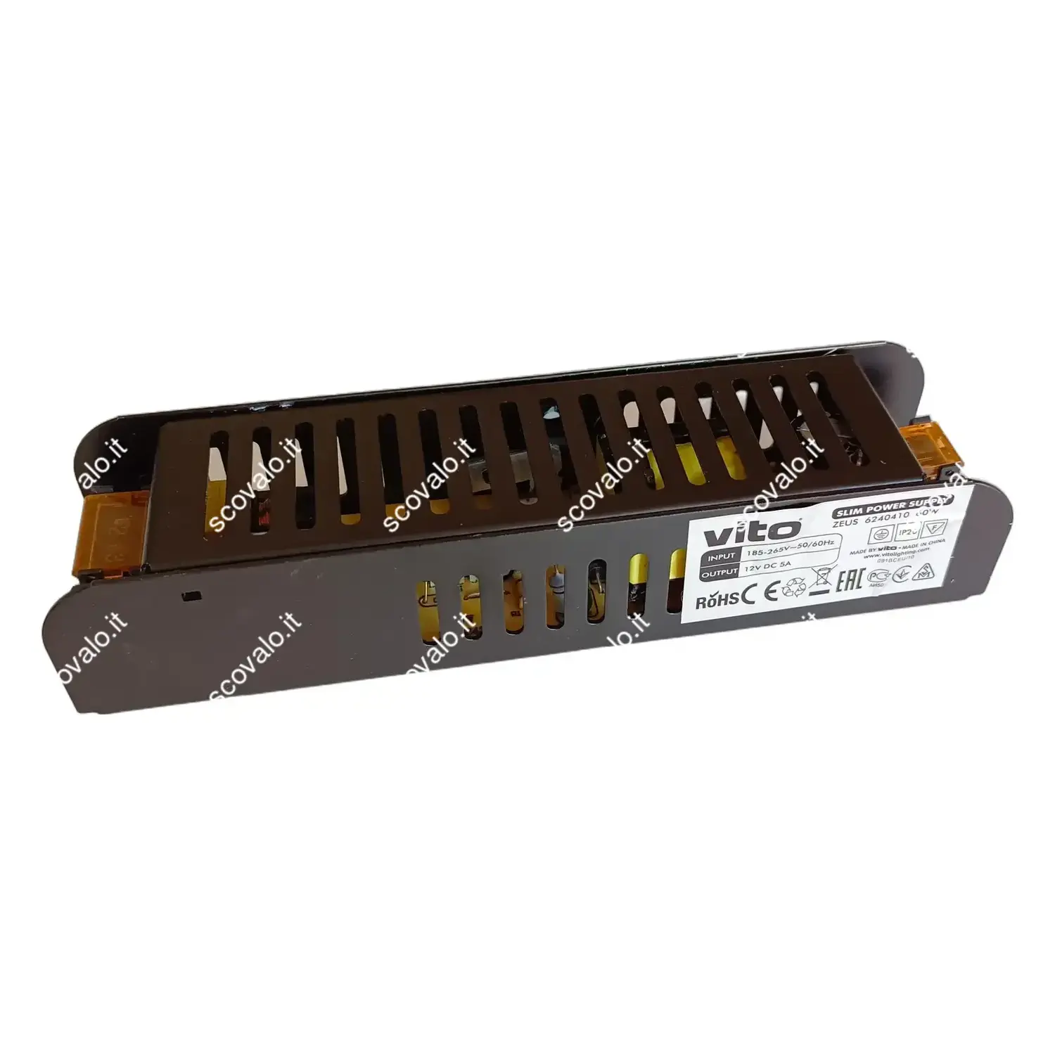 immagine alimentatore trasformatore 230v striscia led 12 volt stabilizzato slim 60 watt 5a