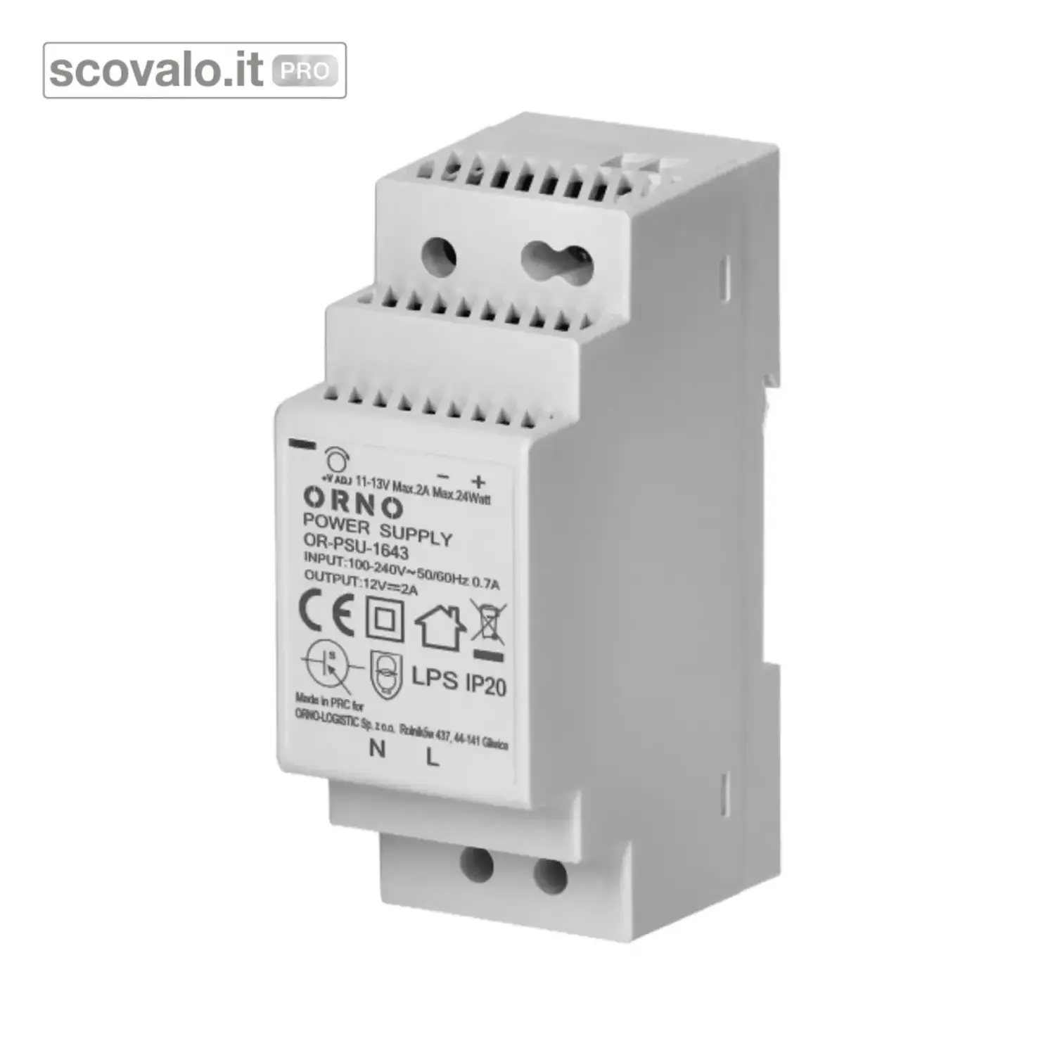 immagine del prodotto Alimentatore DIN Rail 12V 24W 2A Switching DC 2 Moduli 100-250V IP20
