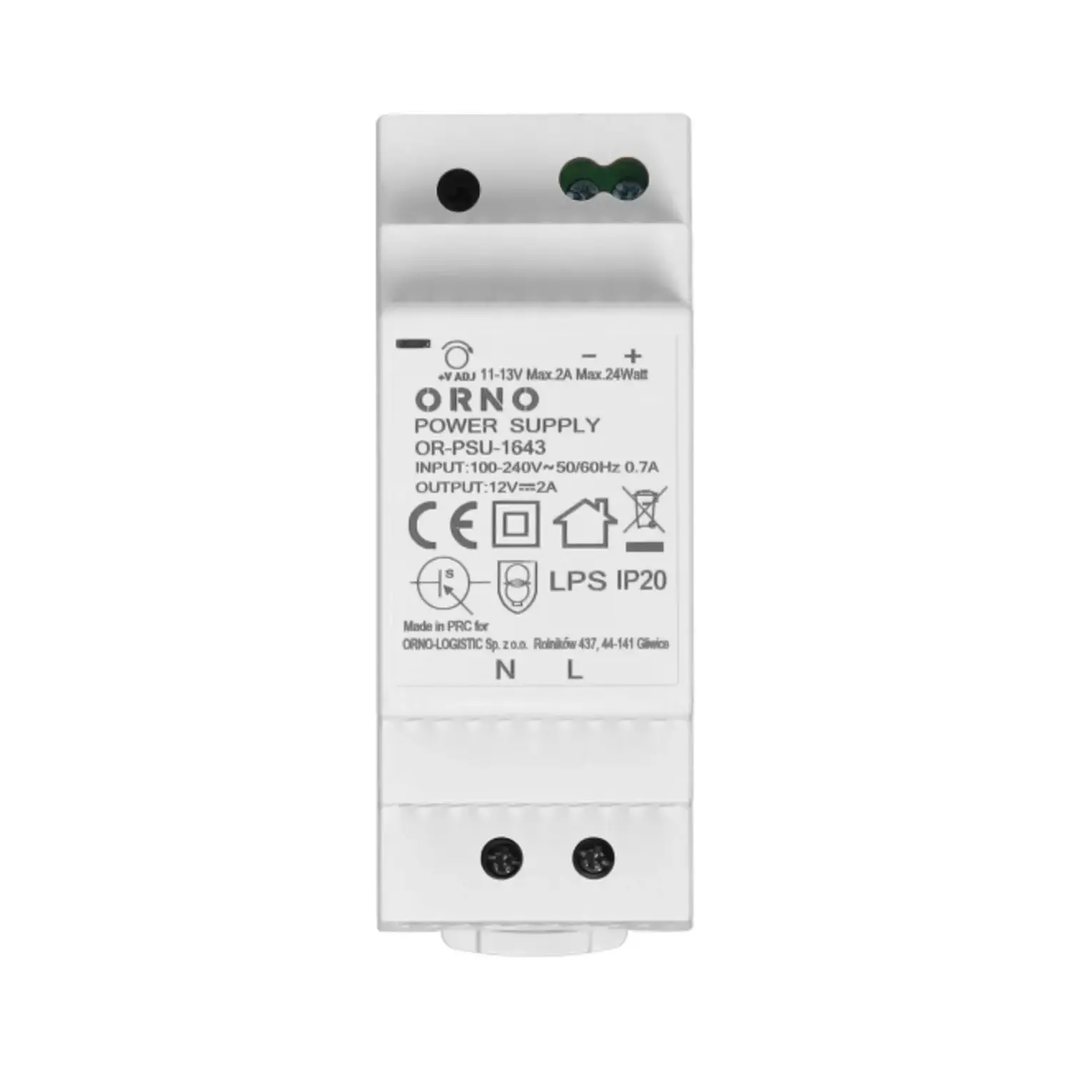 immagine Alimentatore DIN Rail 12V 24W 2A Switching DC 2 Moduli 100-250V IP20