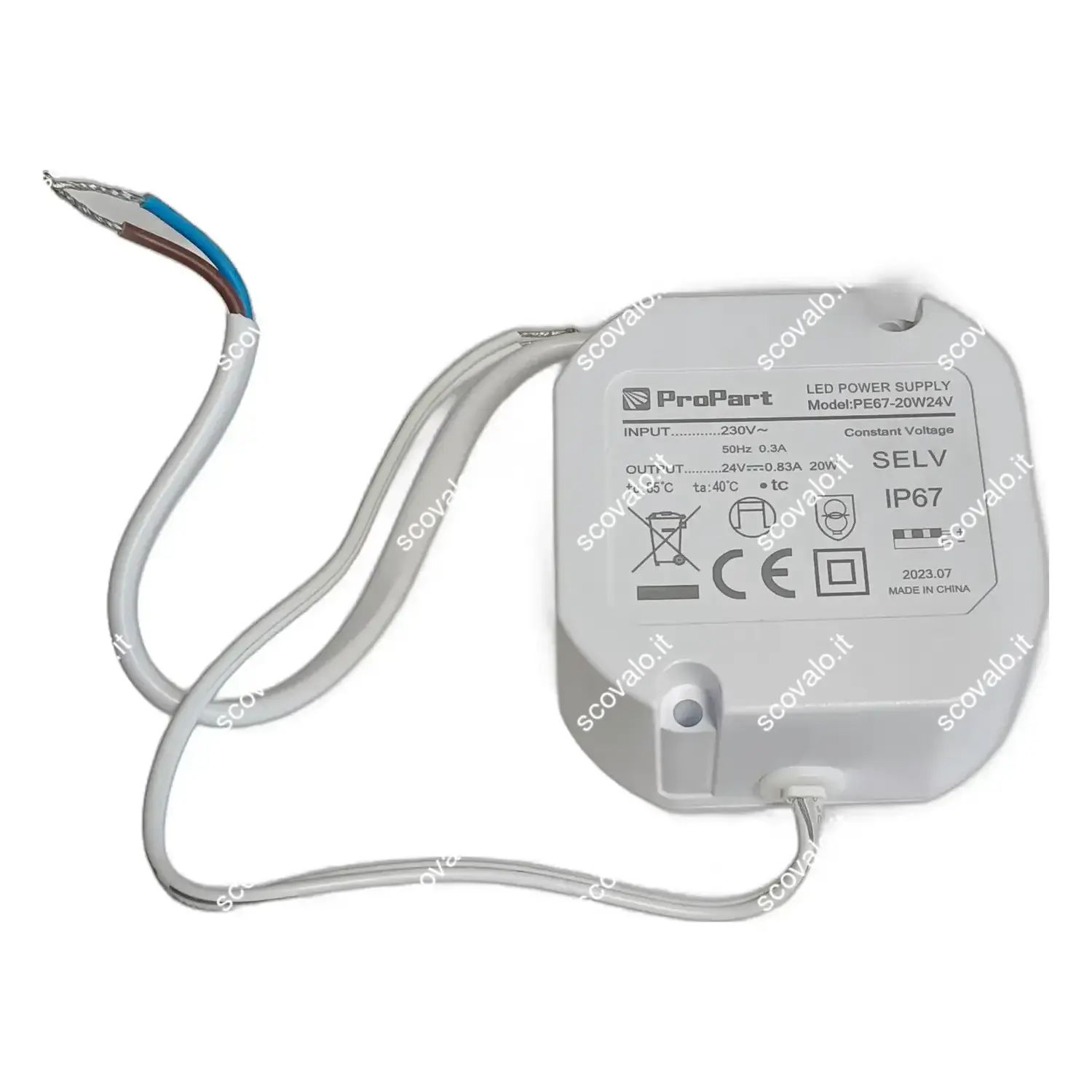 immagine alimentatore trasformatore striscia luci led mini stagno 20 watt 0,8a 24 volt ip67