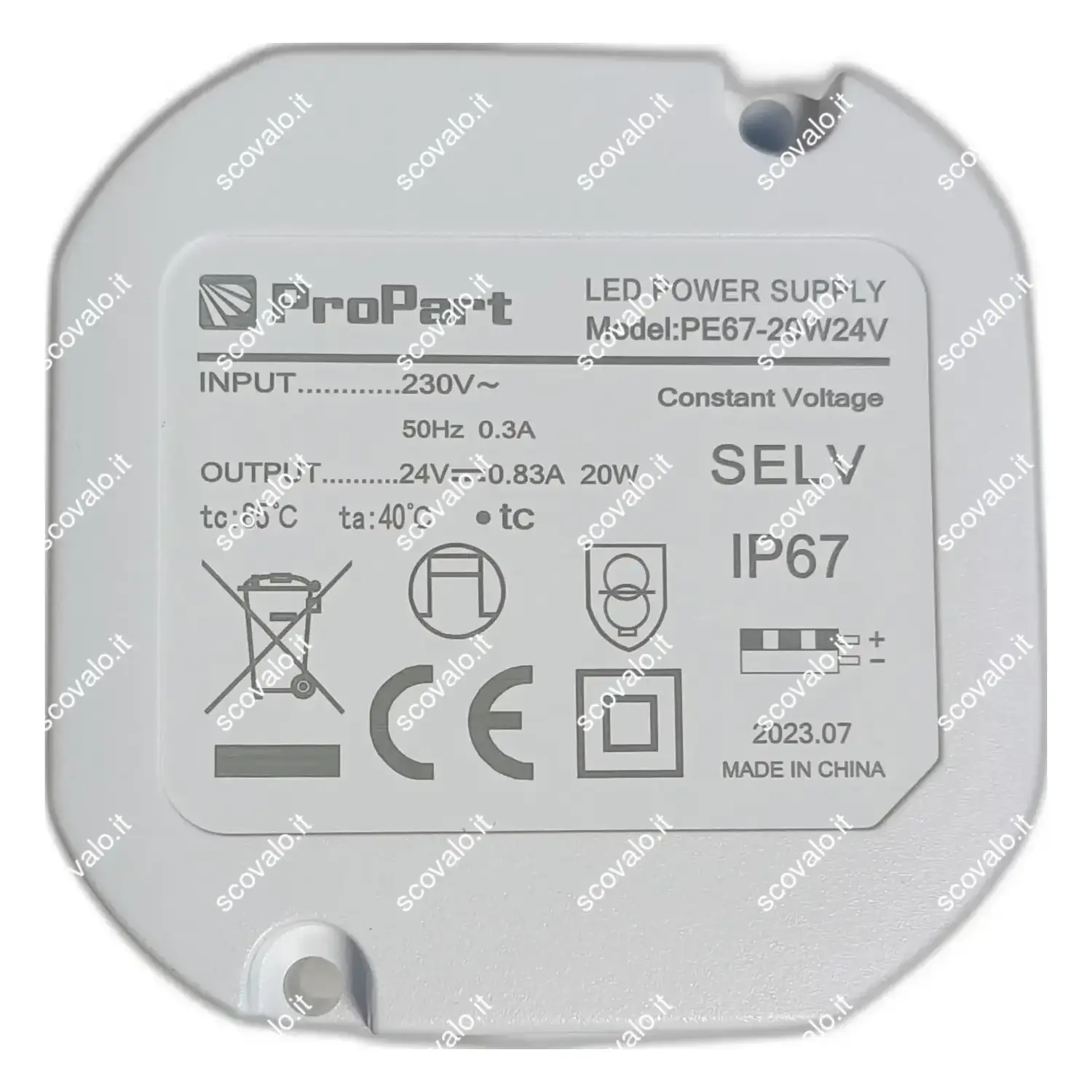 immagine alimentatore trasformatore striscia luci led mini stagno 20 watt 0,8a 24 volt ip67
