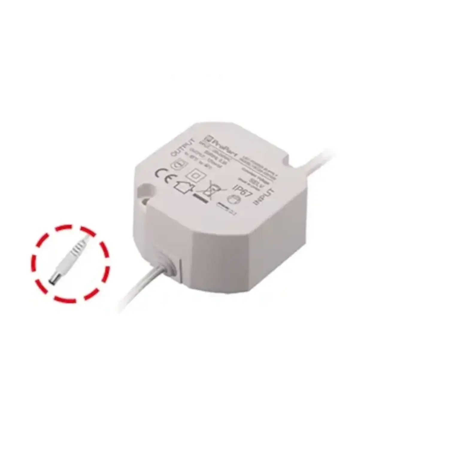 immagine del prodotto alimentatore trasformatore striscia luci led mini stagno 20 watt 1,6a 12 volt ip67