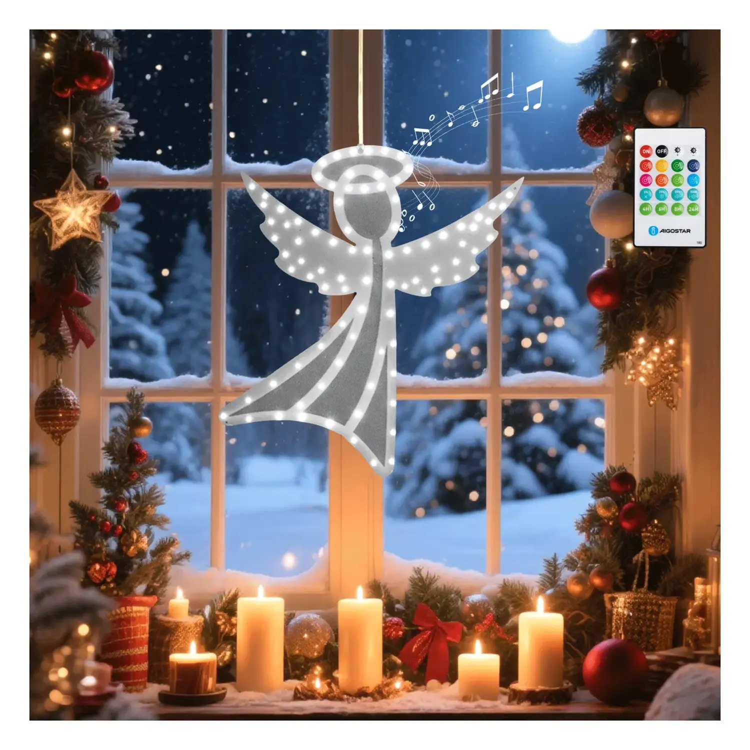 immagine del prodotto Angelo luminoso a batteria 3AA con sensore musicale da finestra IP44, Interno&Esterno
