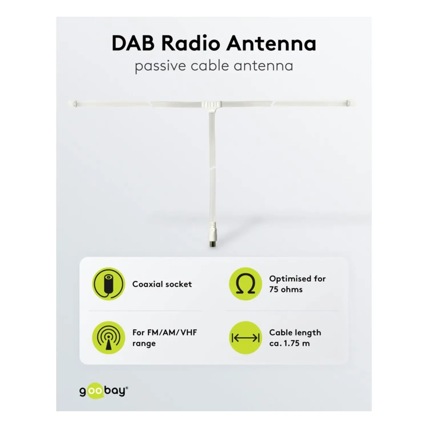 immagine Antenna Radio DAB FM AM Coassiale 9.5mm Dipoli 80cm Cavo 1.75m 75 Ohm