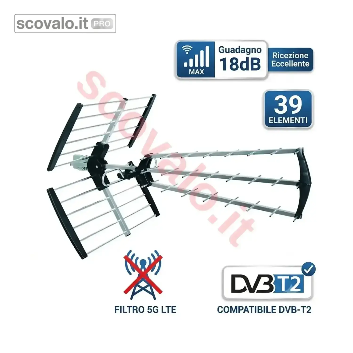 immagine del prodotto Antenna TV UHF Metronic 39 Elementi 18dB Digitale Terrestre Filtro 5G DVB-T2