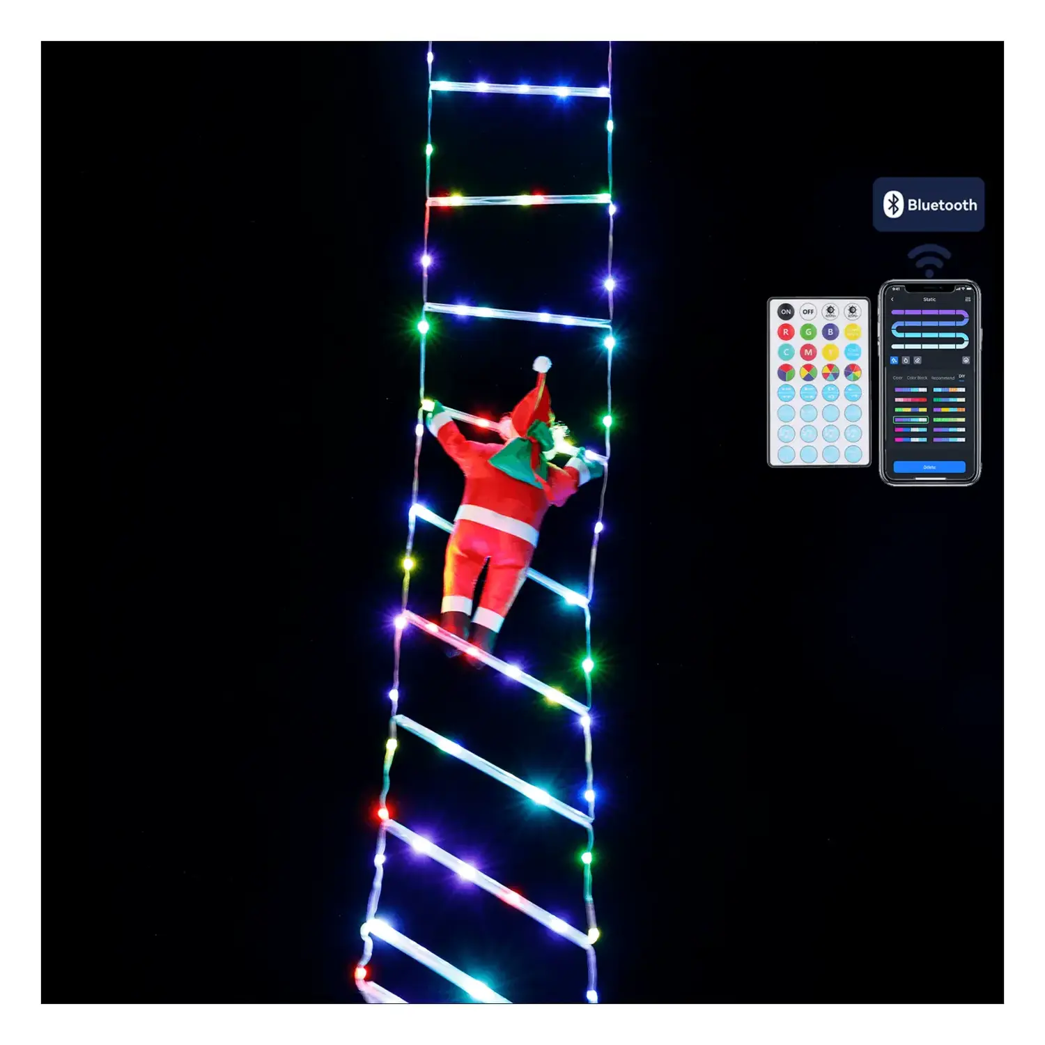 immagine del prodotto Babbo Natale con scaletta e stella luminosa a basso voltaggio Bluetooth RGBIC 3m