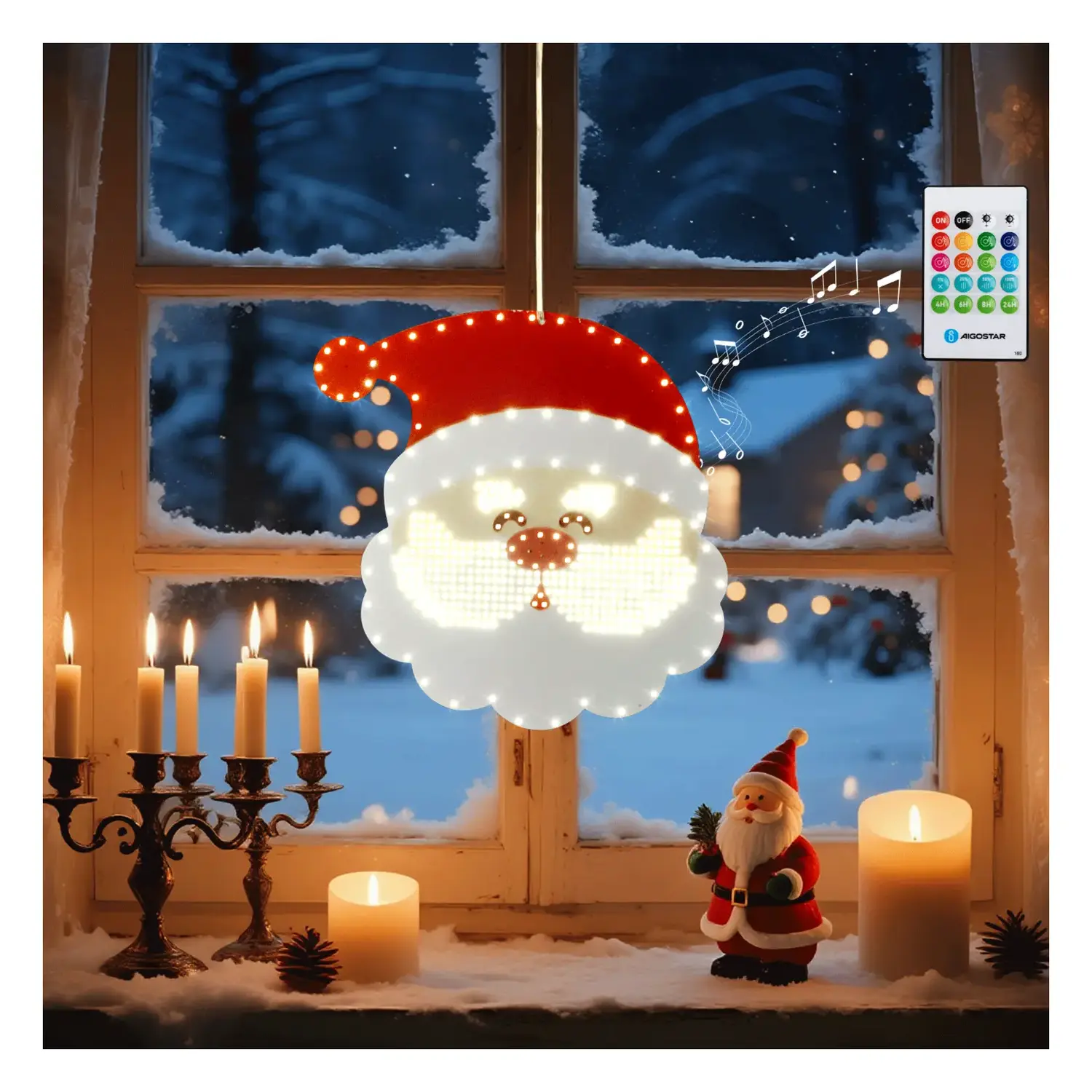 immagine del prodotto Babbo Natale luminoso a batteria 3AA con sensore musicale da finestra IP44, Interno&Esterno
