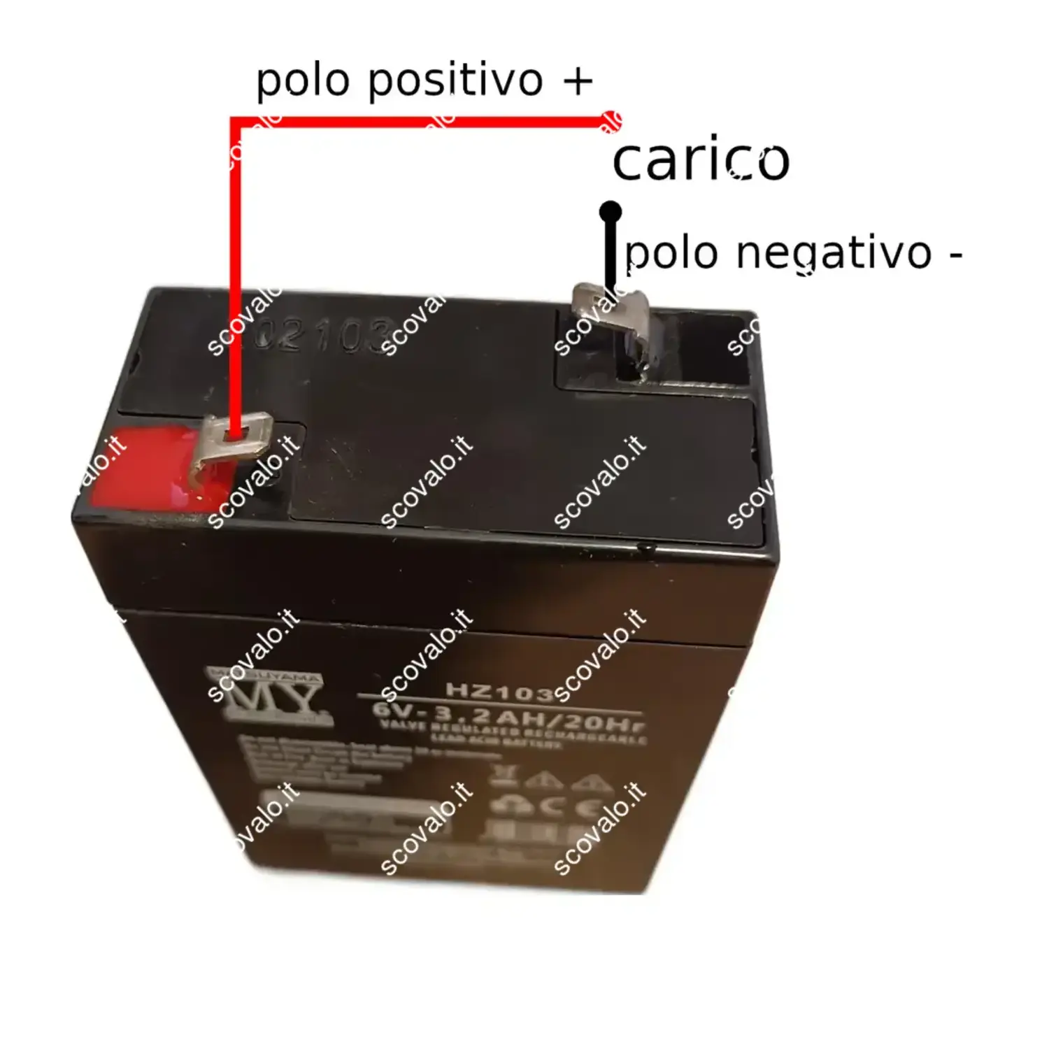 immagine batteria al piombo ricaricabile lampada emergenza 3,2ah 6 volt