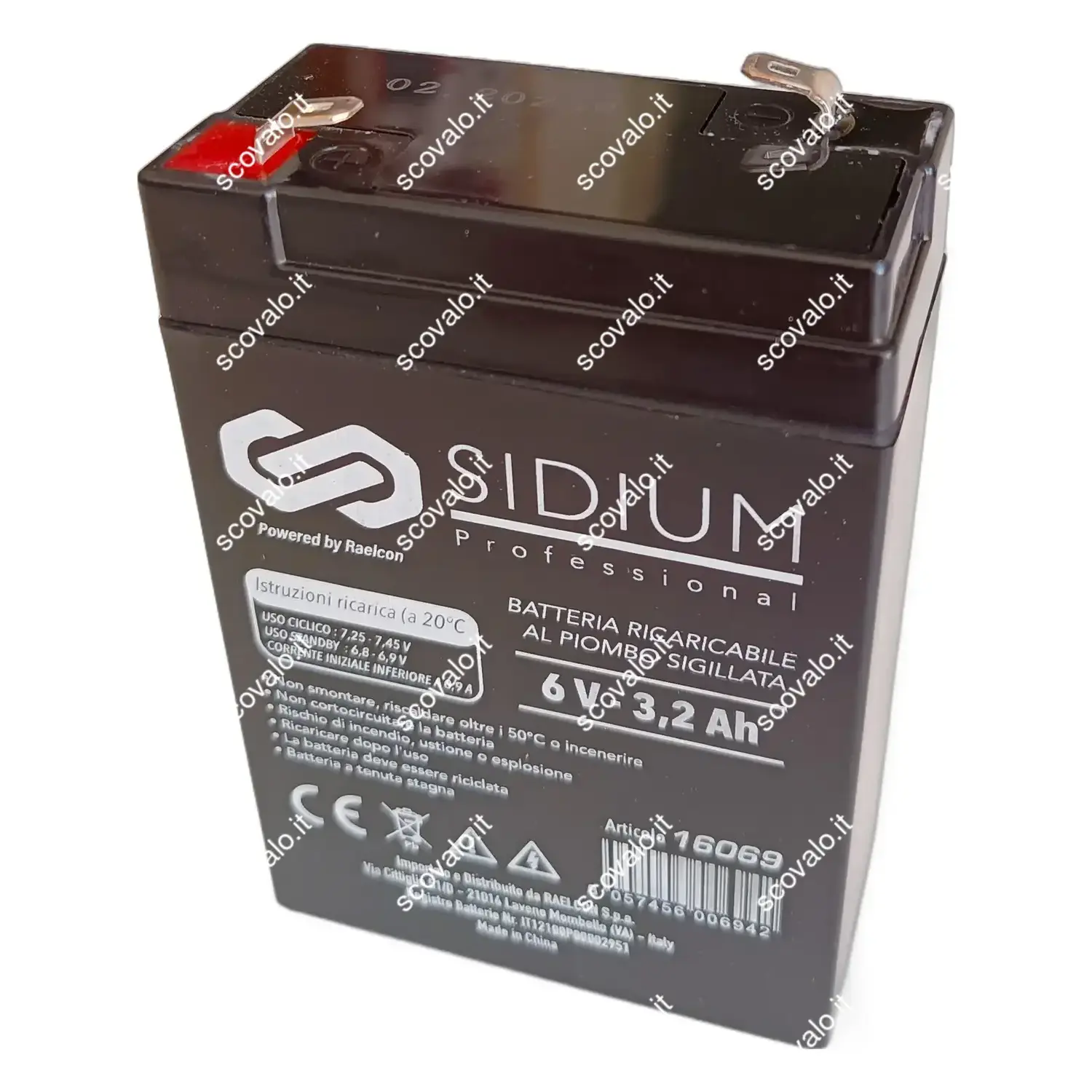 immagine batteria al piombo ricaricabile lampada emergenza 3,2ah 6 volt