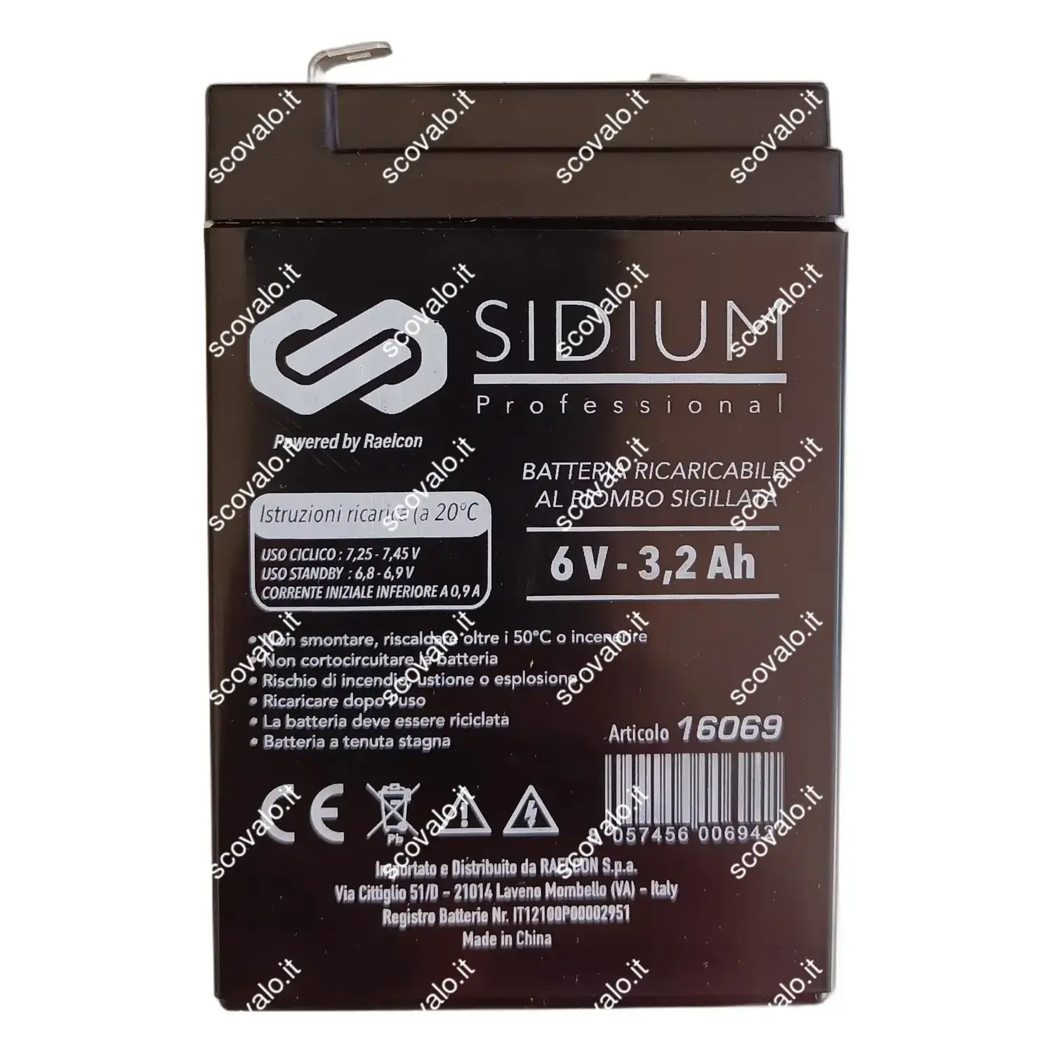 immagine batteria al piombo ricaricabile lampada emergenza 3,2ah 6 volt