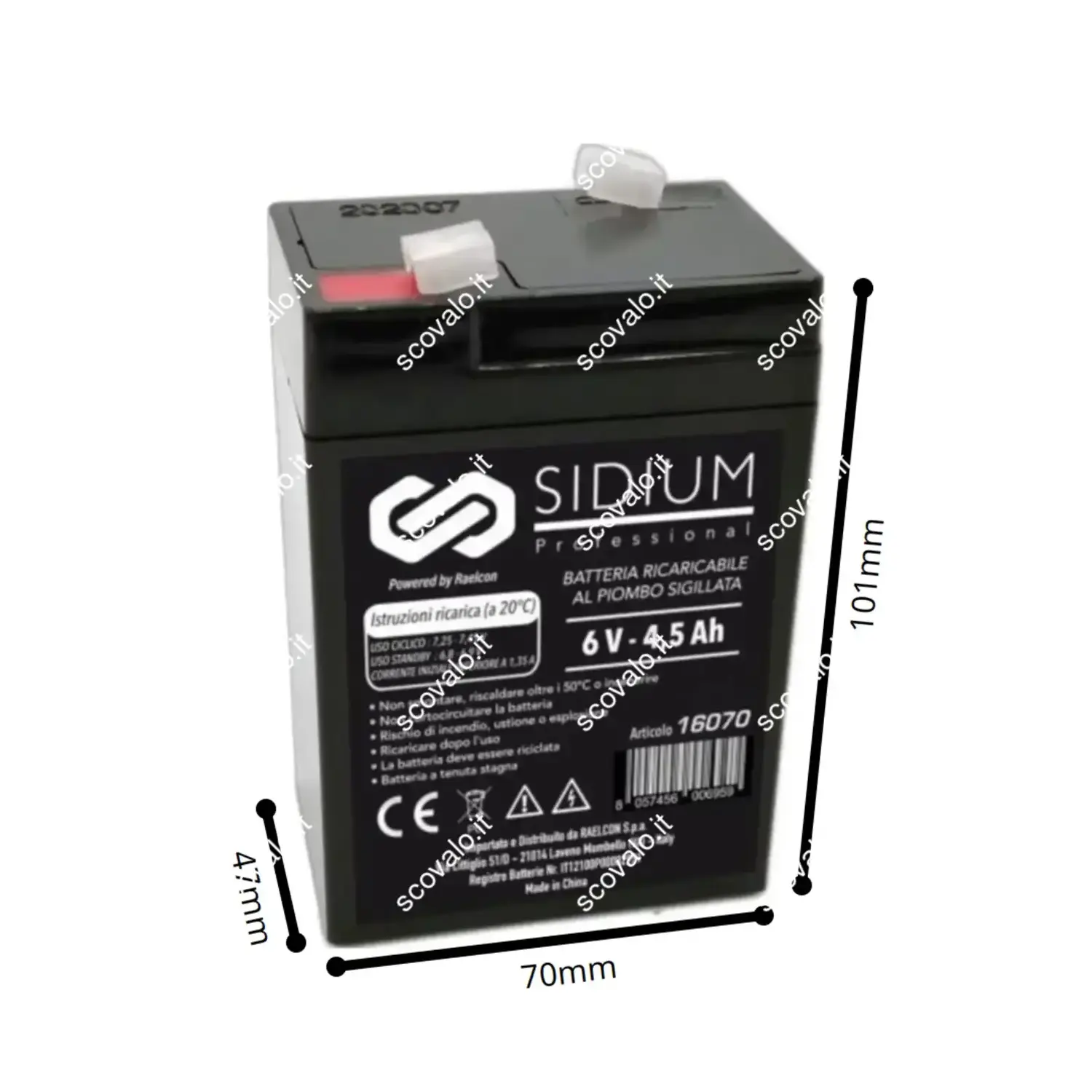 immagine batteria al piombo ricaricabile lampada emergenza 4,5ah 6 volt