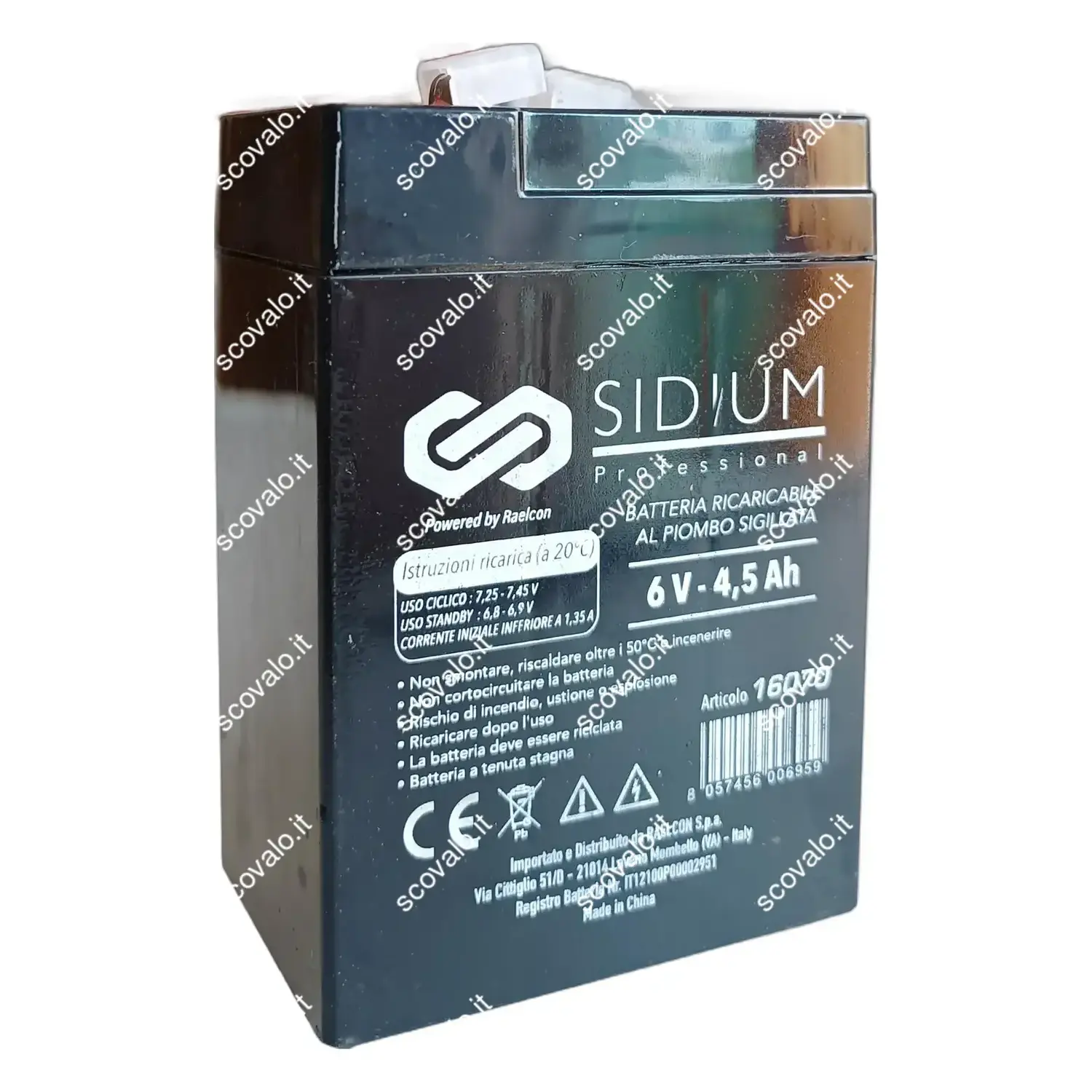 immagine batteria al piombo ricaricabile lampada emergenza 4,5ah 6 volt