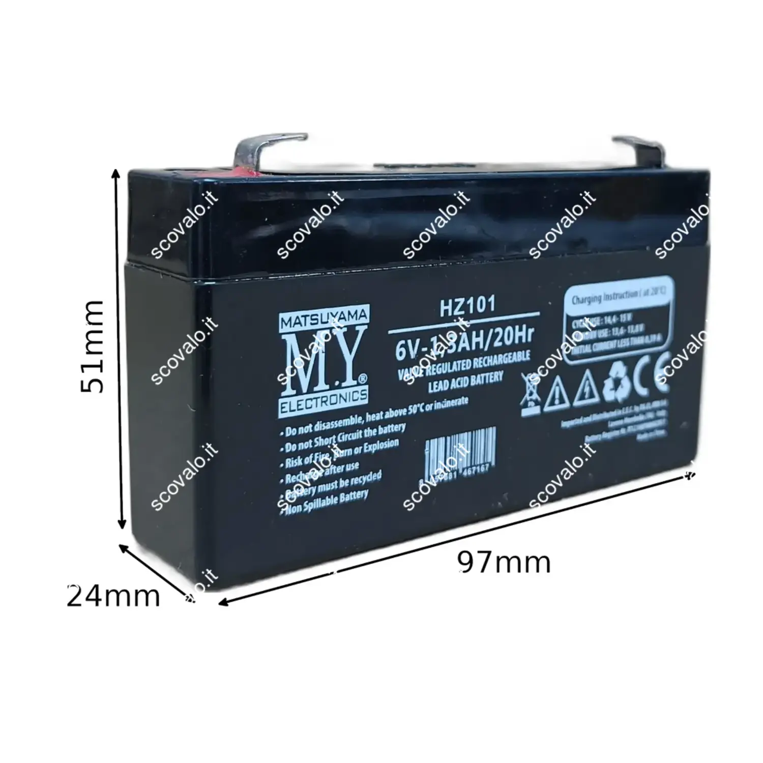 immagine batteria al piombo ricaricabile lampada emergenza 1,3ah 6 volt