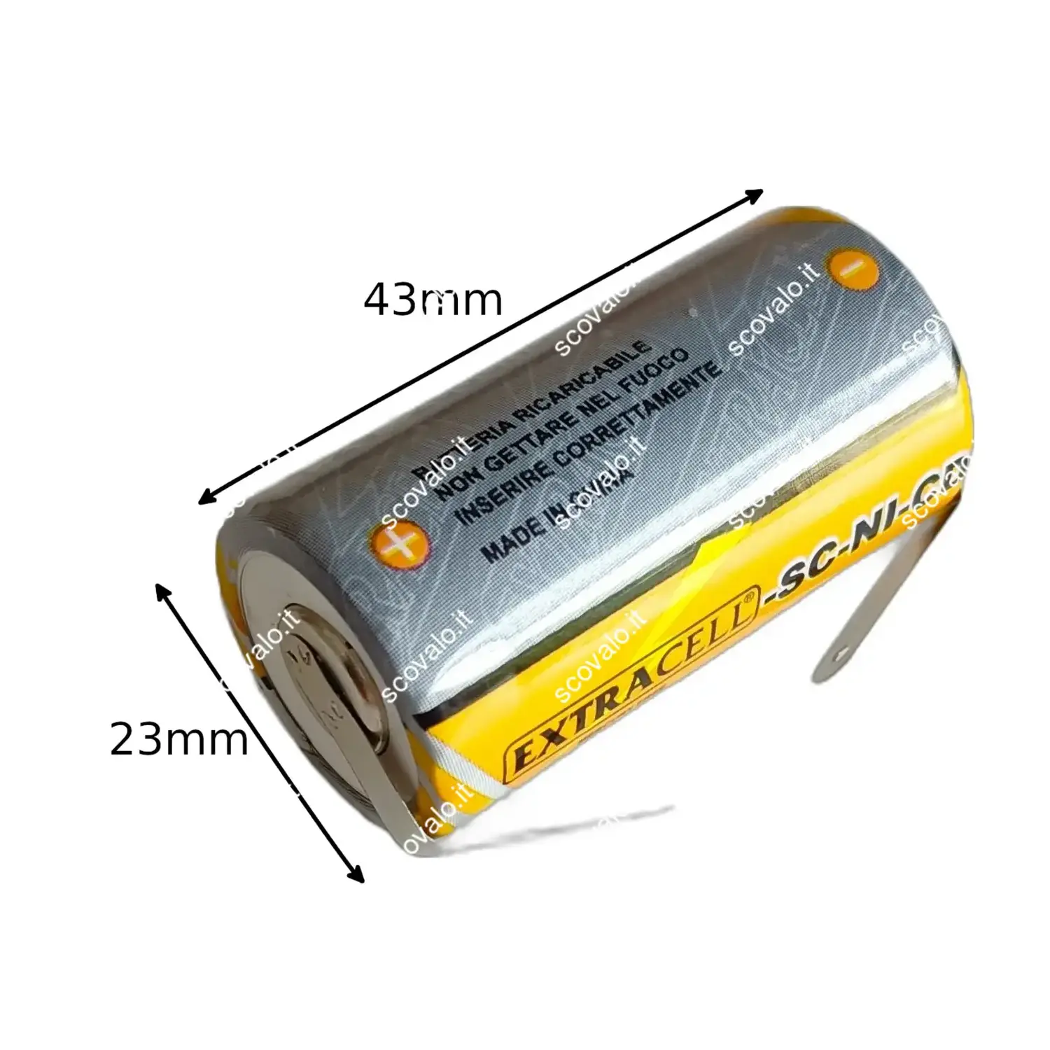 immagine batteria ricaricabile ni-cd con lamelle 2000mAh 22x42mm sc 1,2 volt