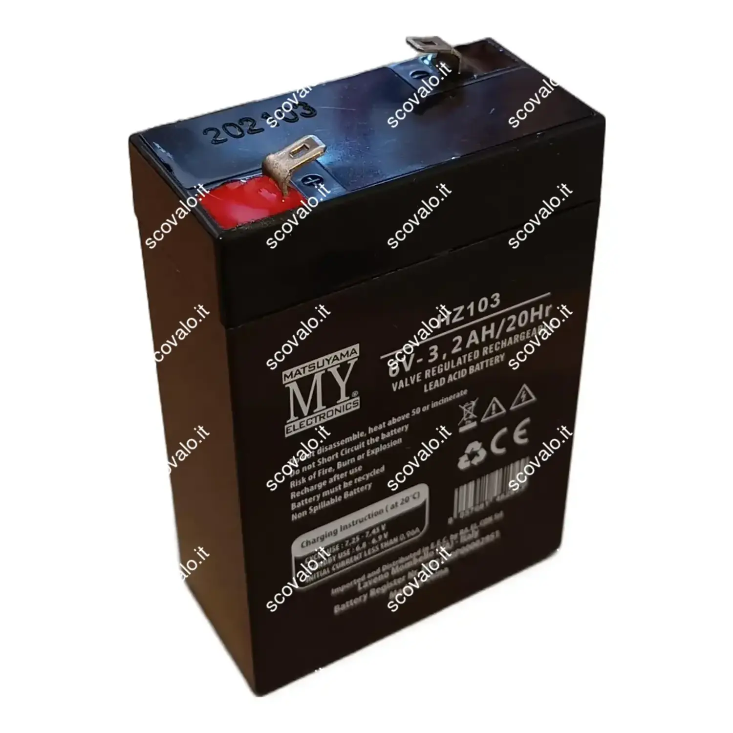 immagine batteria al piombo ricaricabile lampada emergenza 3,2ah 6 volt