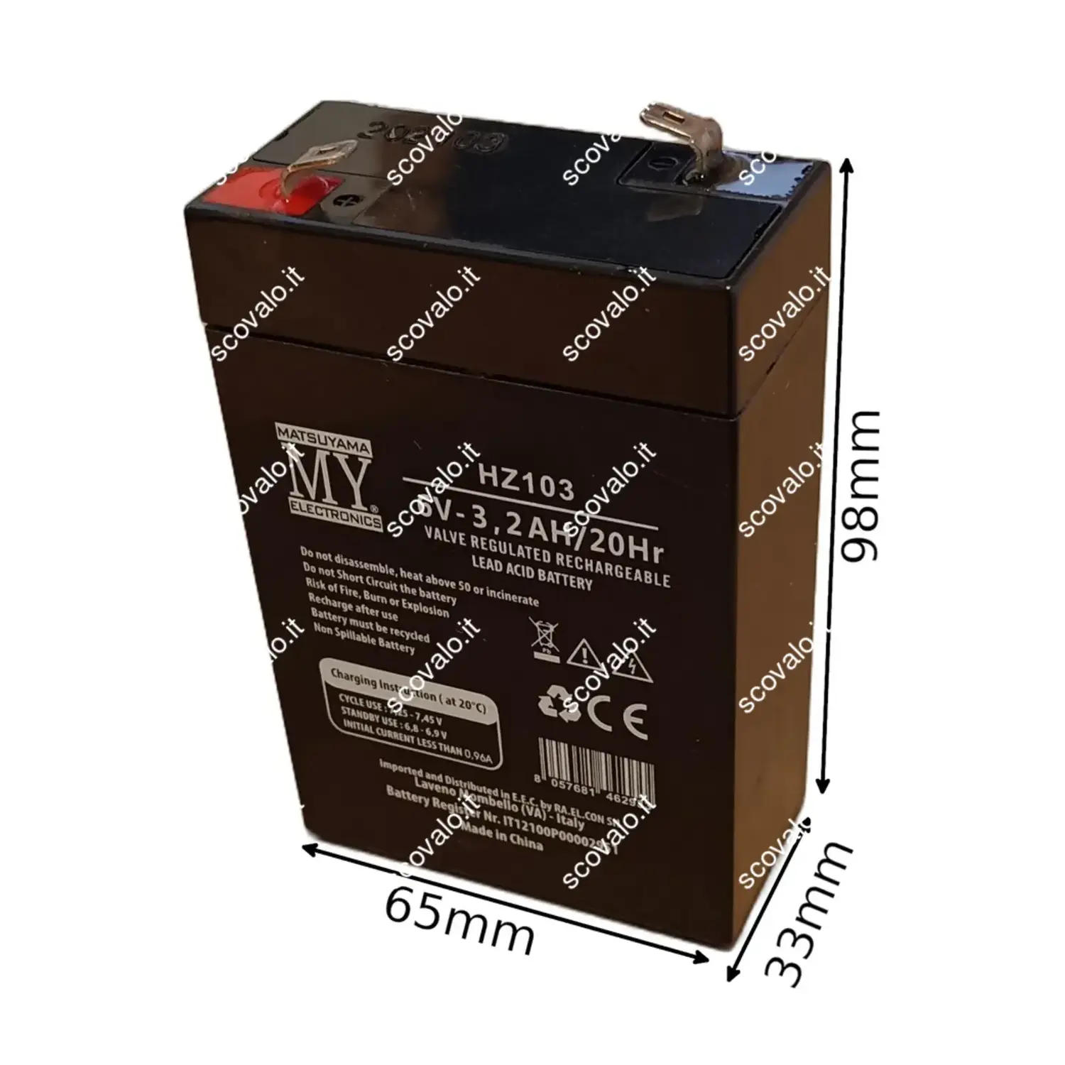 immagine batteria al piombo ricaricabile lampada emergenza 3,2ah 6 volt