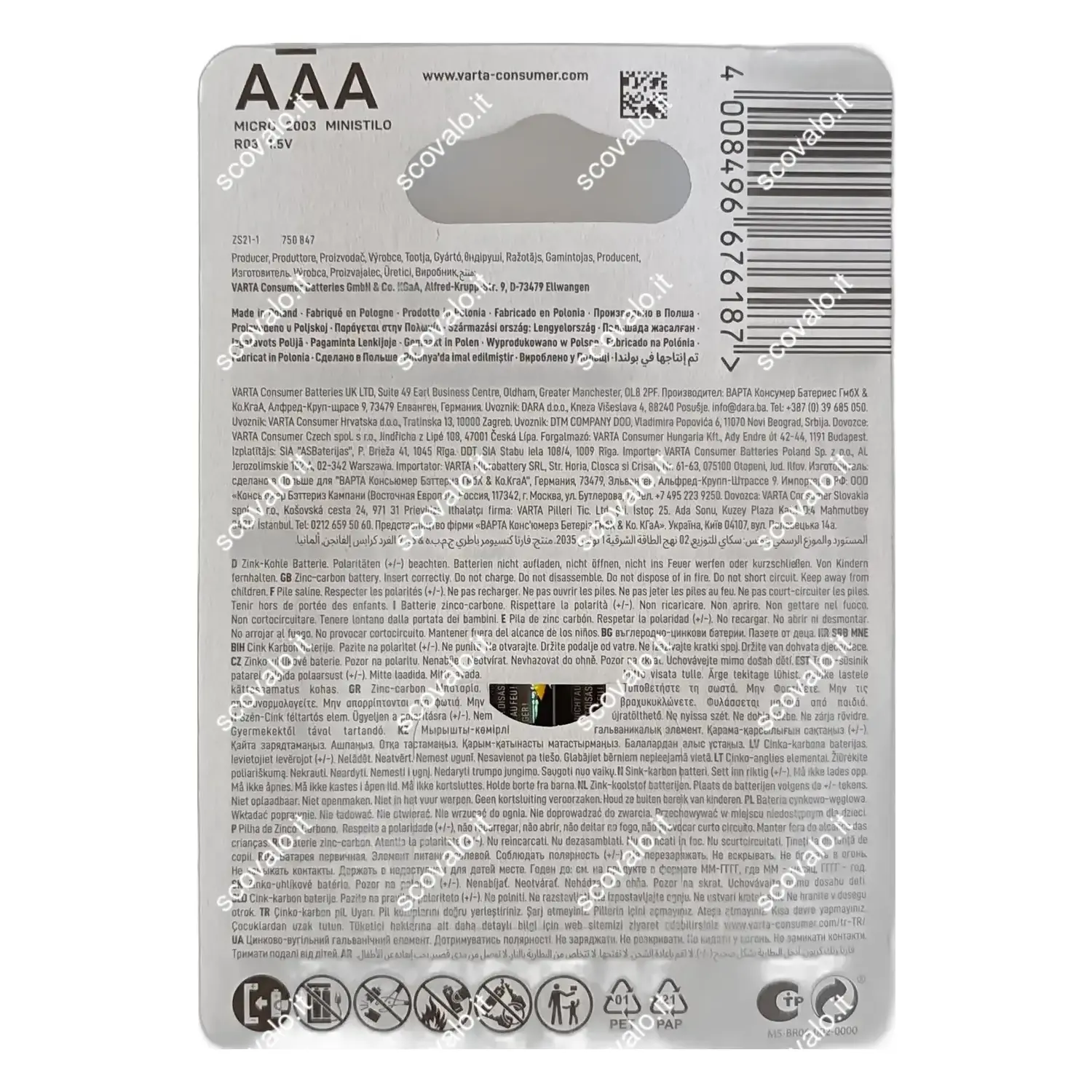 immagine batteria varta zinco carbone superlife pila mini stilo 4 pezzi ministilo aaa