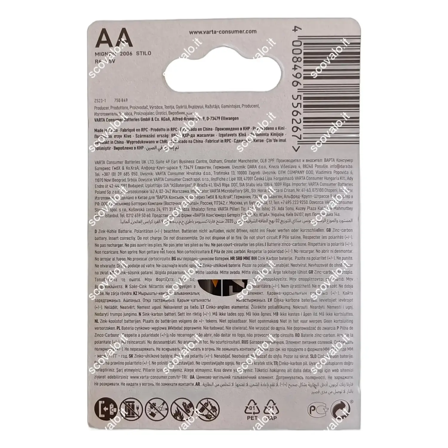 immagine batteria varta zinco carbone superlife pila 4 pezzi stilo aa