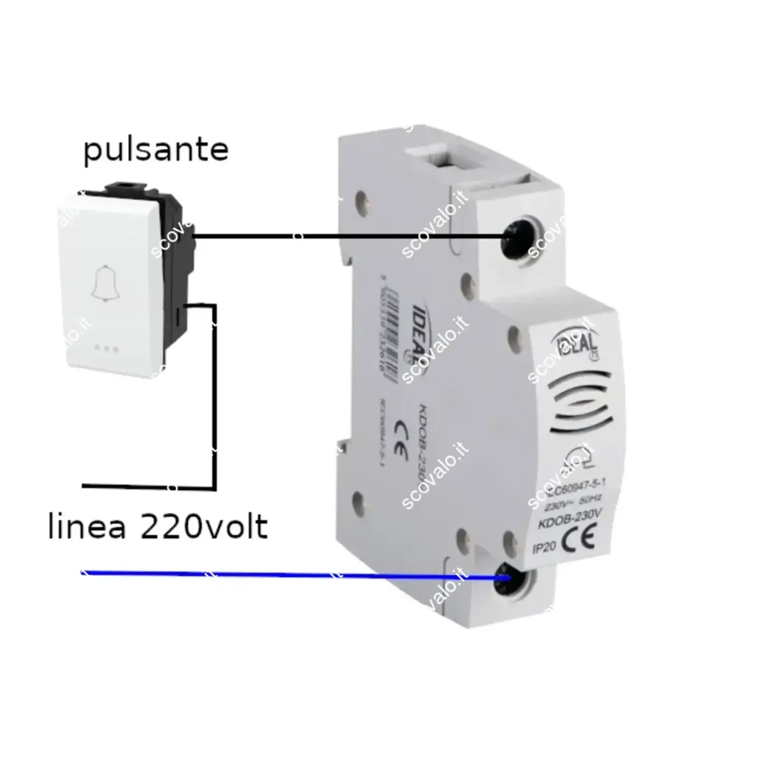 immagine campanello suoneria da barra din quadro elettrico 220volt